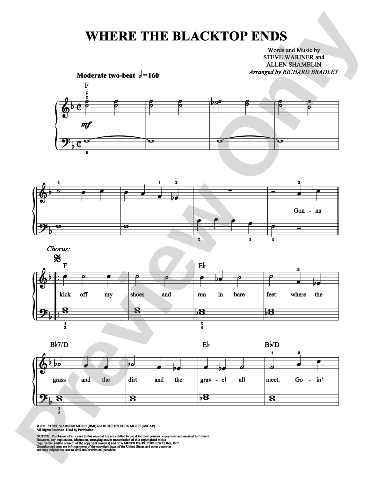 Where the Blacktop Ends: Easy Piano Digital Sheet Music