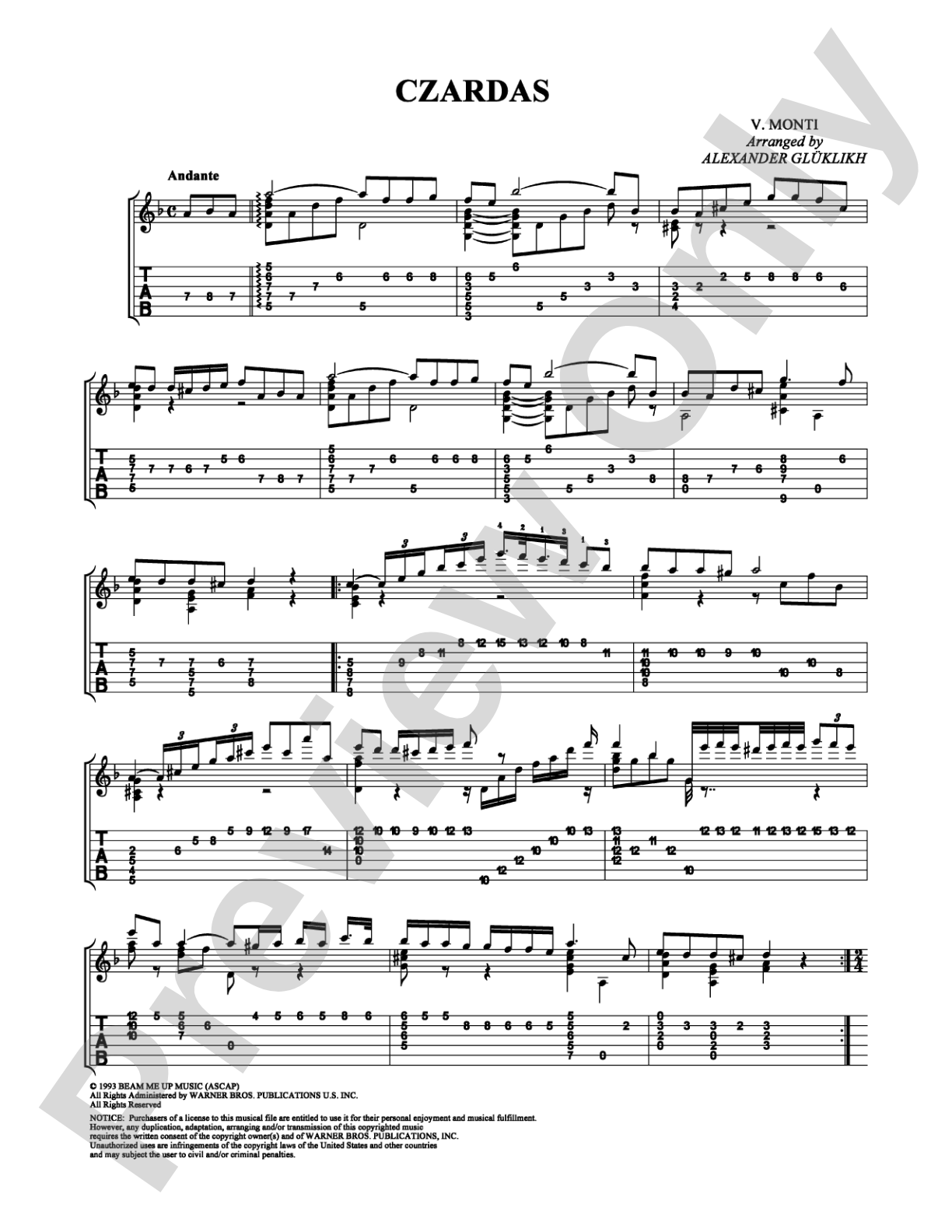 Czardas: Guitar TAB Digital Sheet Music