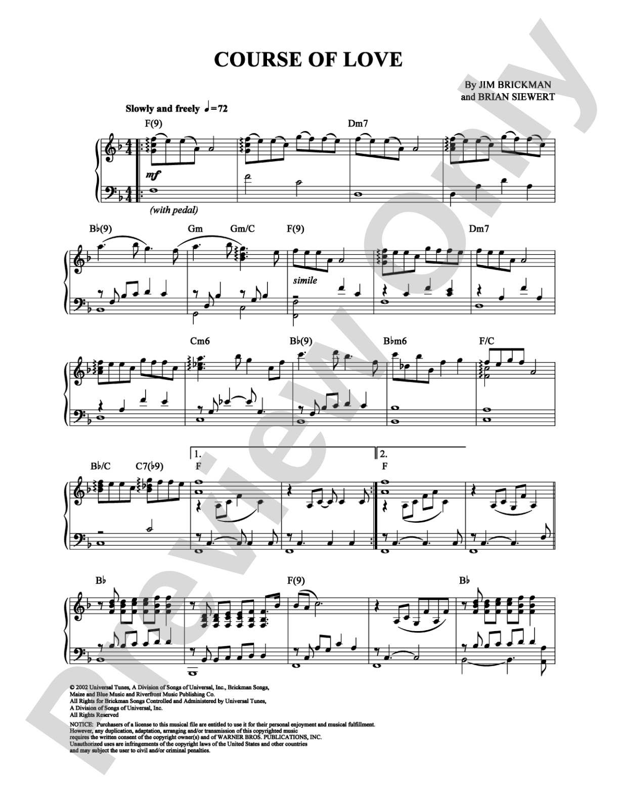 Course of Love: Piano Digital Sheet Music
