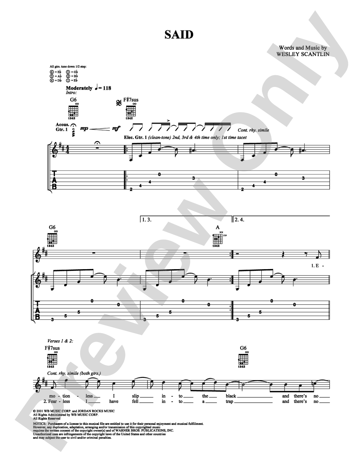 Said: Guitar TAB Digital Sheet Music