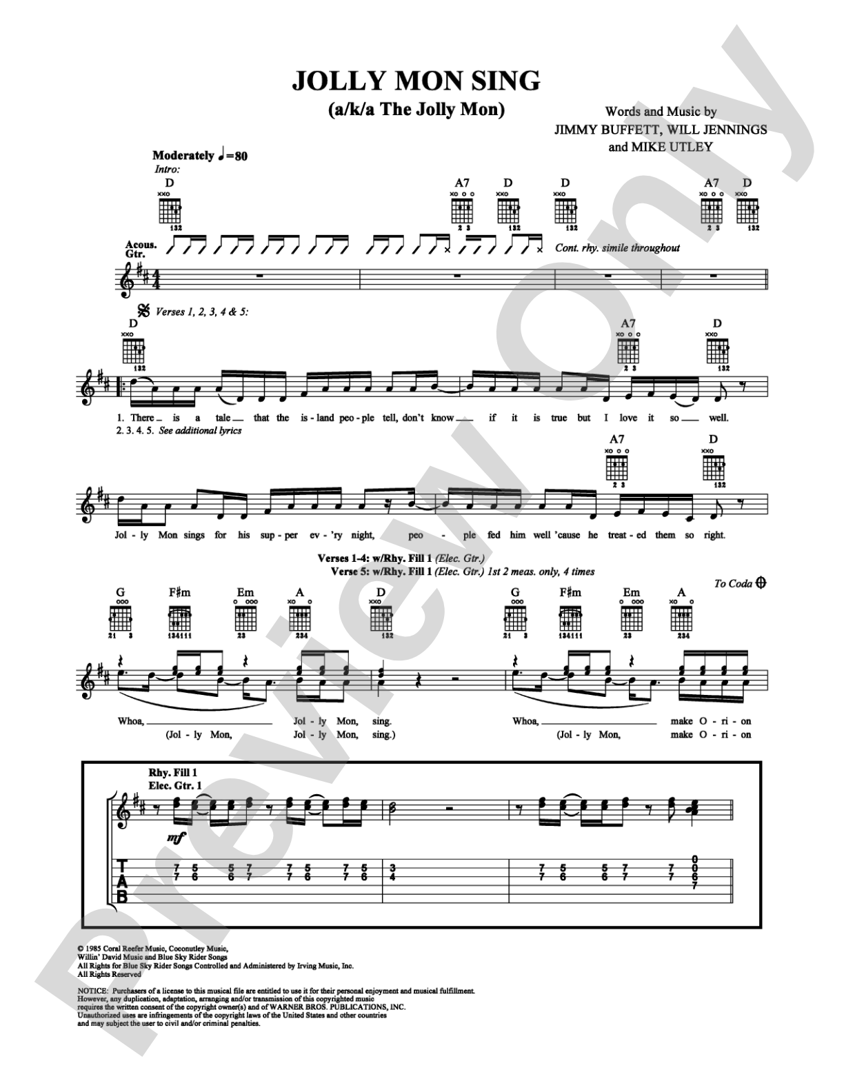 Jolly Mon Sing: Guitar TAB Digital Sheet Music