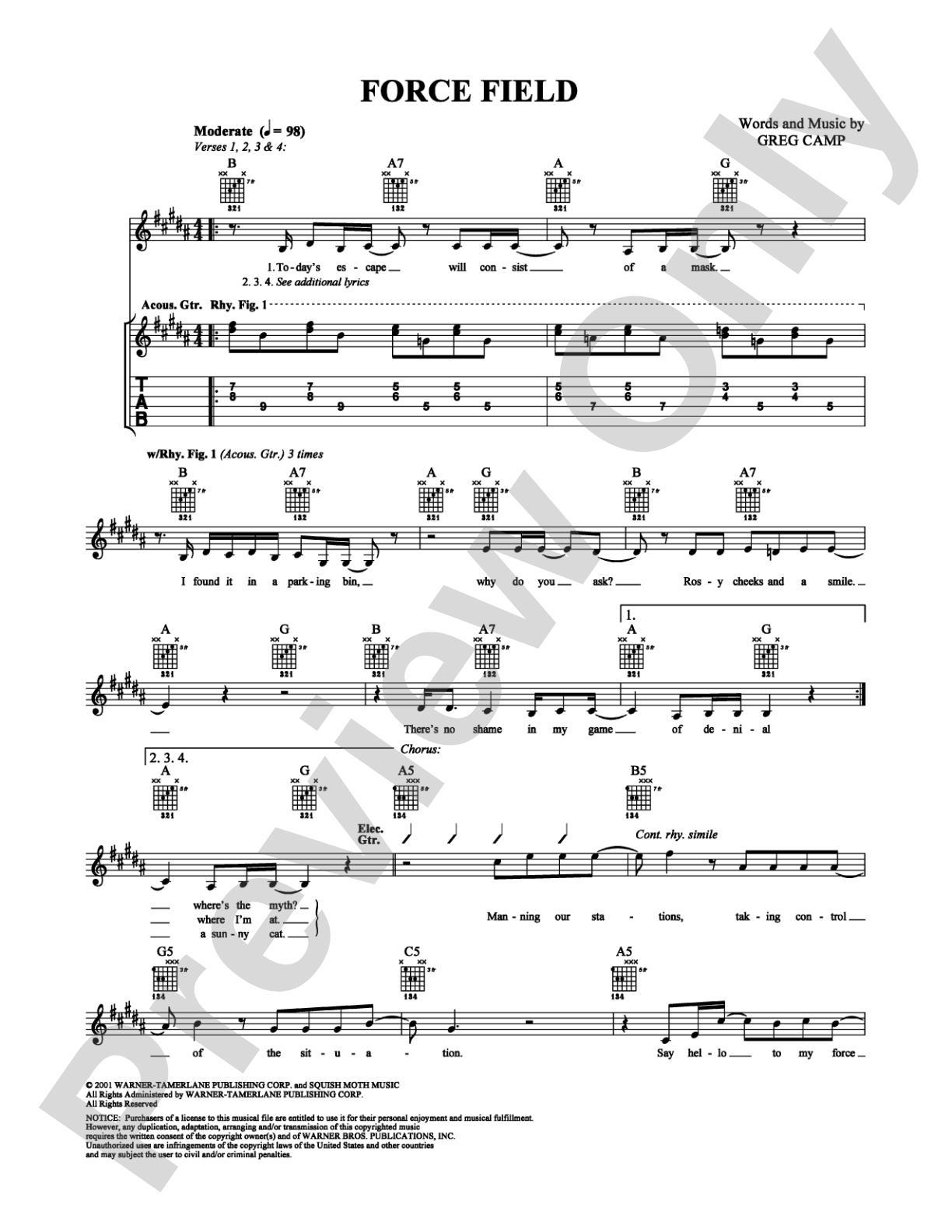 Force Field: Guitar TAB Digital Sheet Music