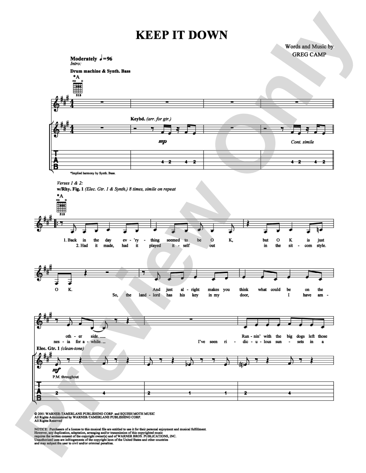 Keep It Down: Guitar TAB Digital Sheet Music