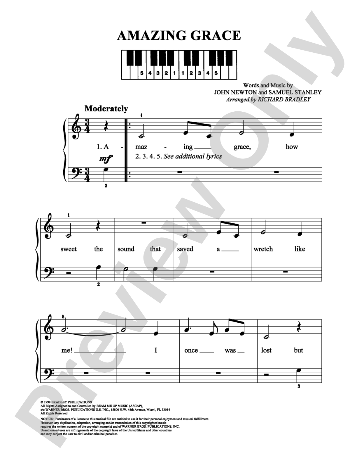 Amazing Grace: Easy Piano Digital Sheet Music