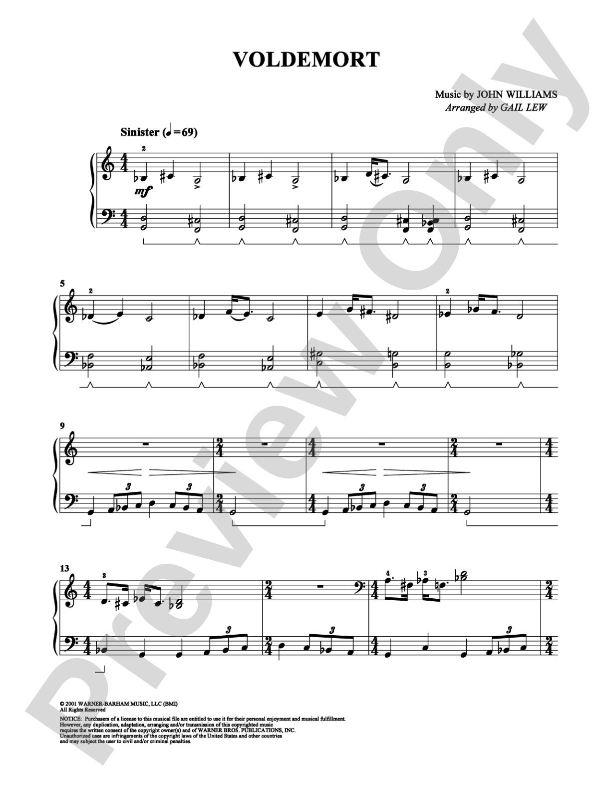 Voldemort: Easy Piano Digital Sheet Music