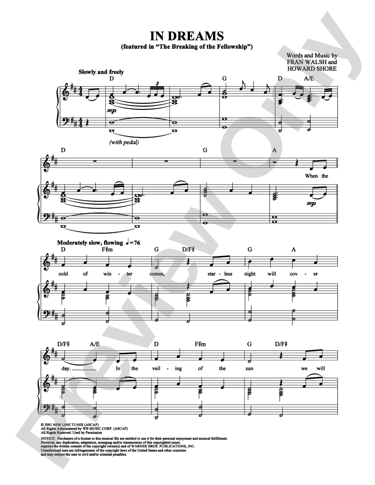 In Dreams: Piano/Vocal/Chords Digital Sheet Music