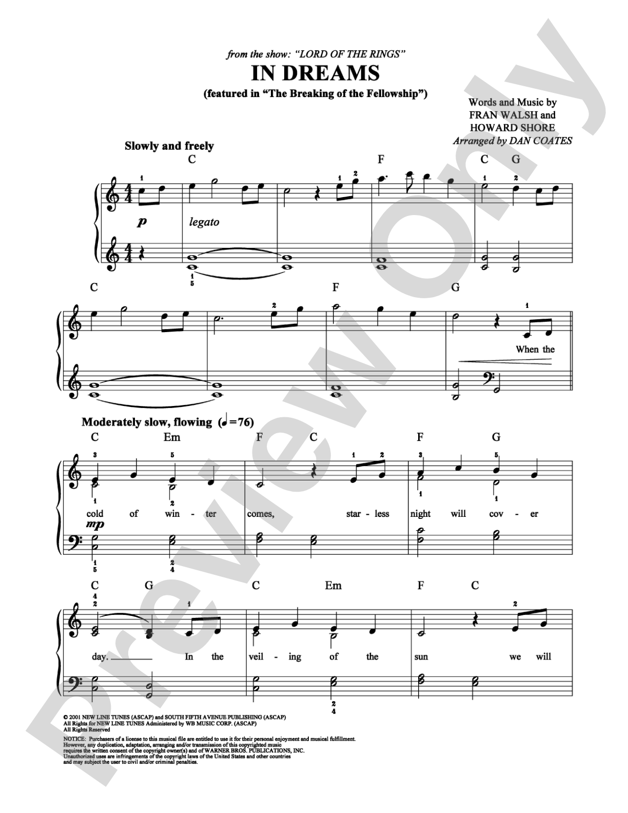 In Dreams: Easy Piano Digital Sheet Music