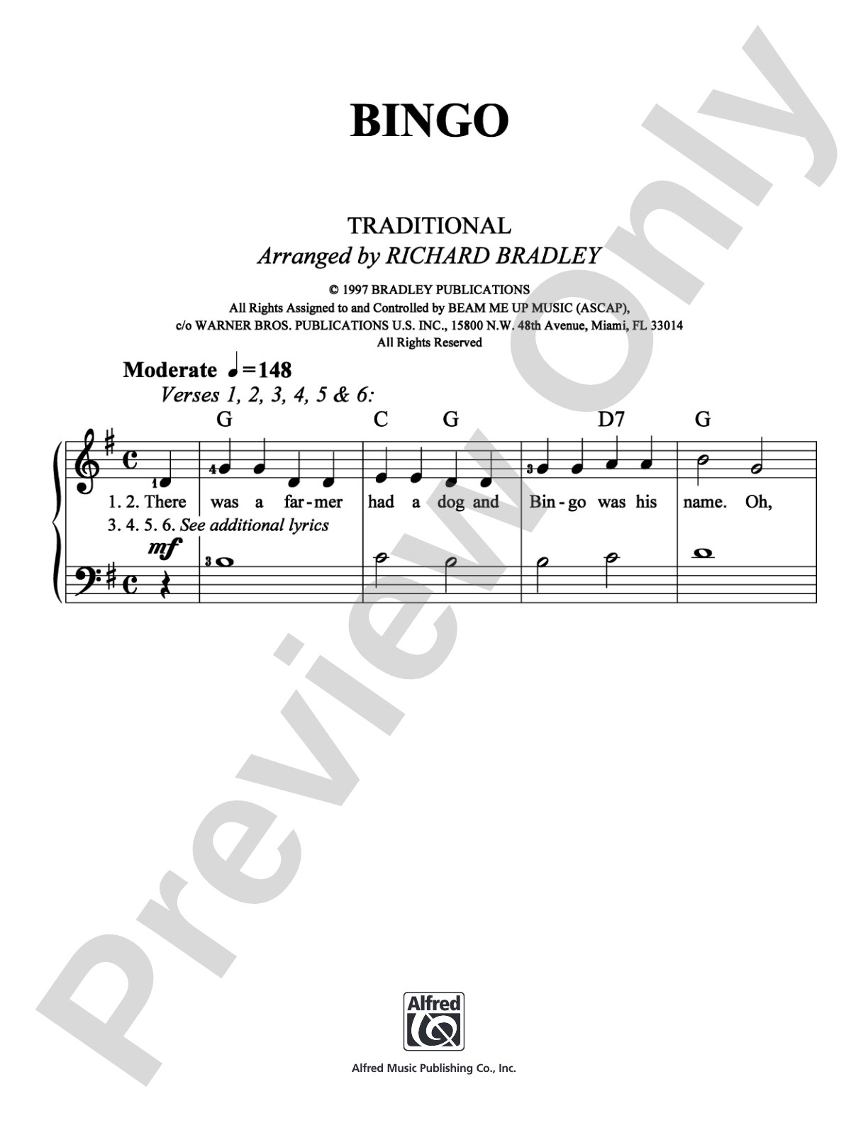 Bingo: Easy Piano Digital Sheet Music