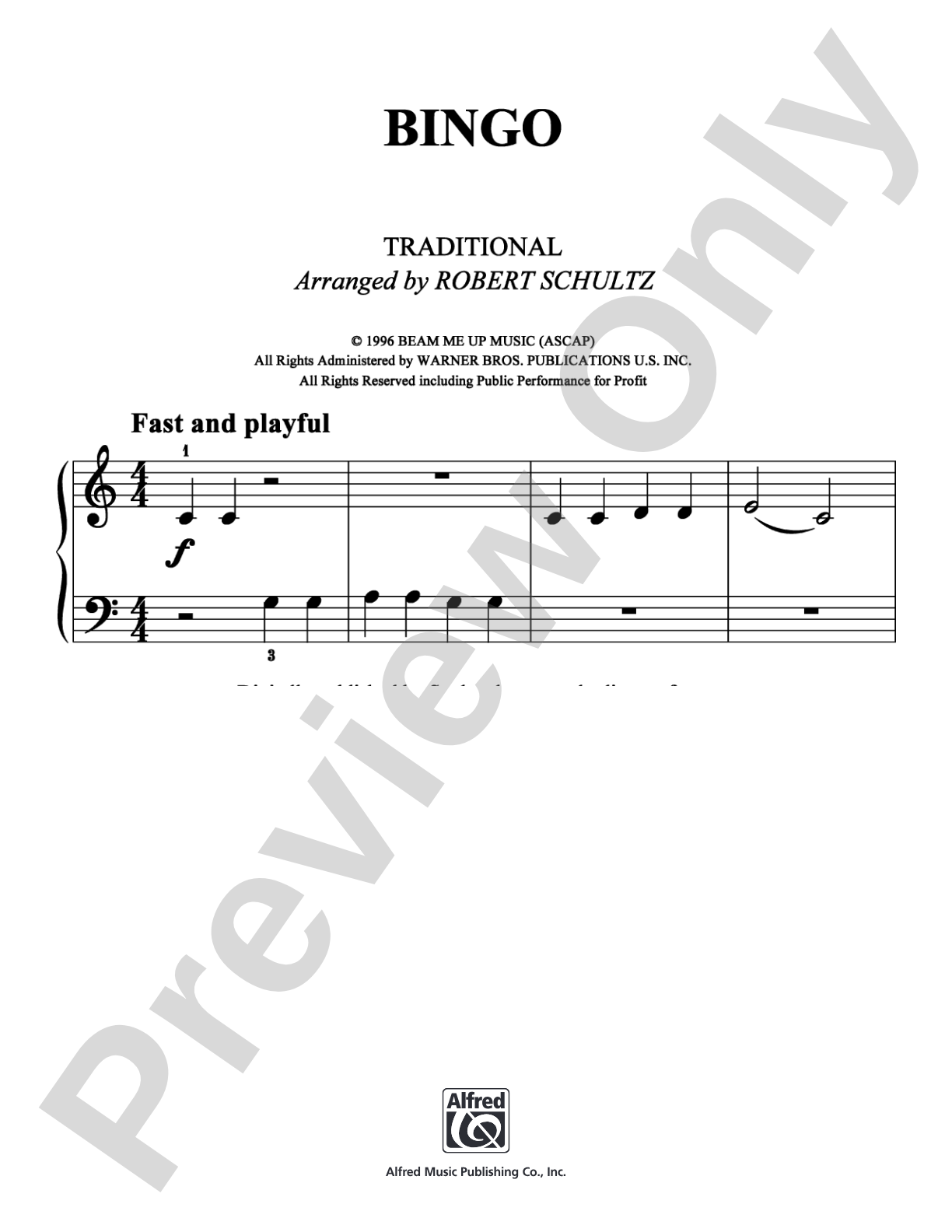Bingo: Easy Piano Digital Sheet Music