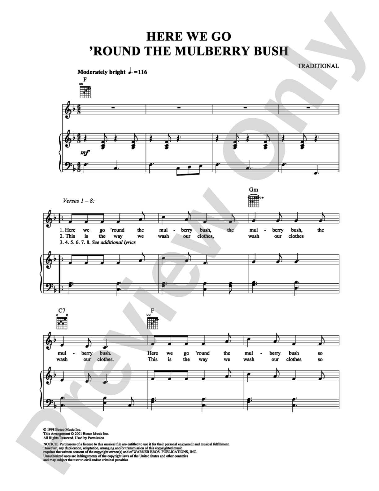Here We Go 'Round the Mulberry Bush: Piano/Vocal/Chords Digital Sheet Music