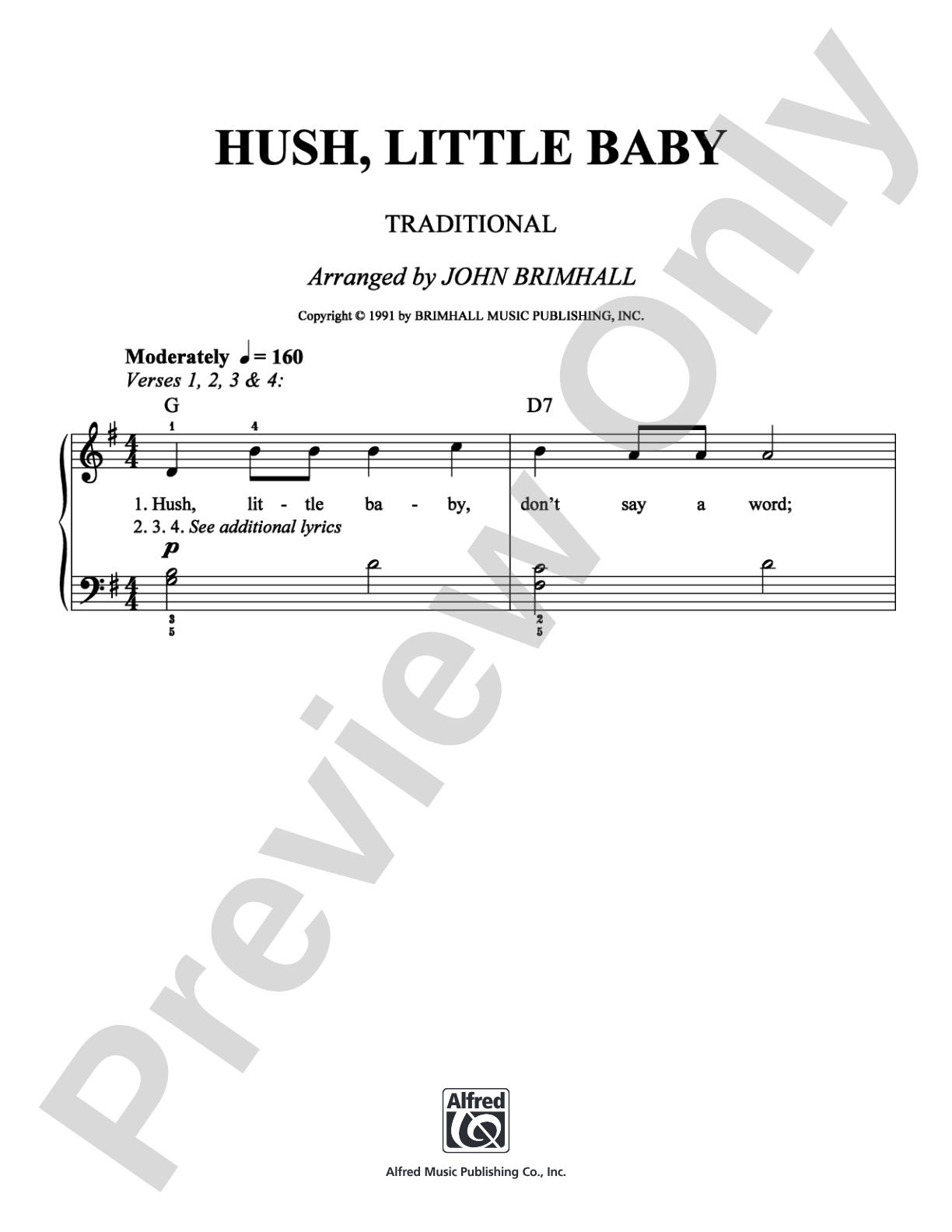 Hush, Little Baby: Easy Piano Digital Sheet Music