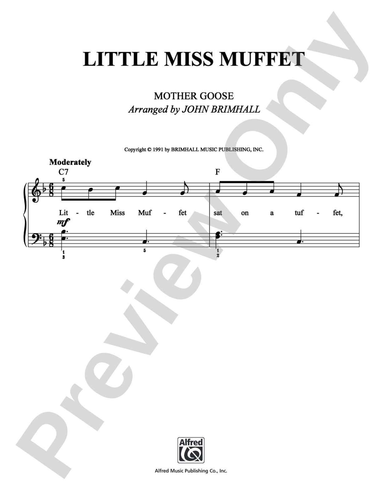 Little Miss Muffet: Easy Piano Digital Sheet Music