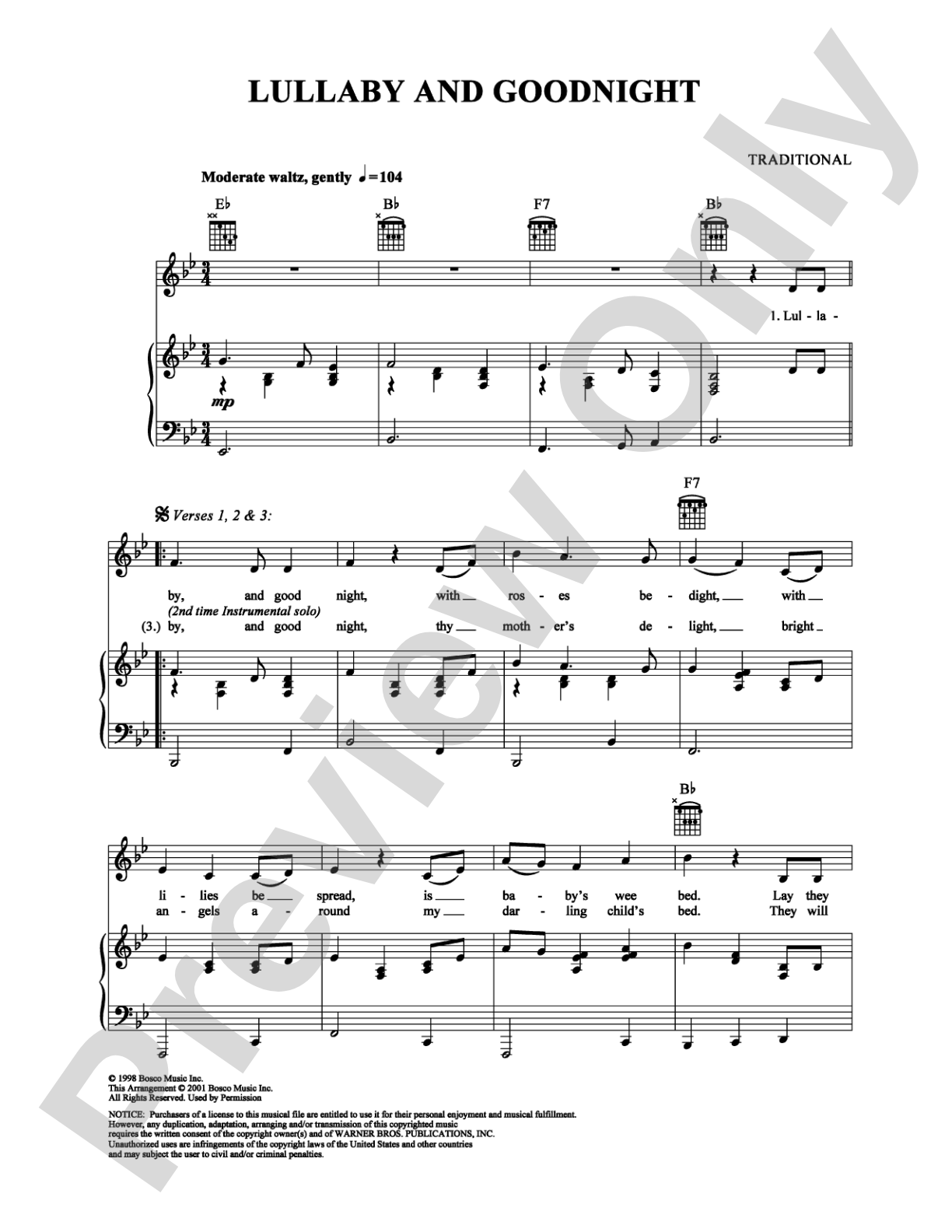 Lullaby and Goodnight: Piano/Vocal/Chords Digital Sheet Music