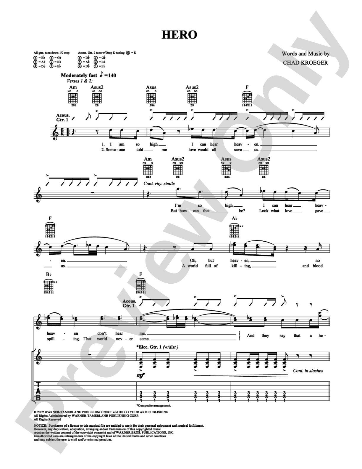 Hero: Guitar TAB Digital Sheet Music