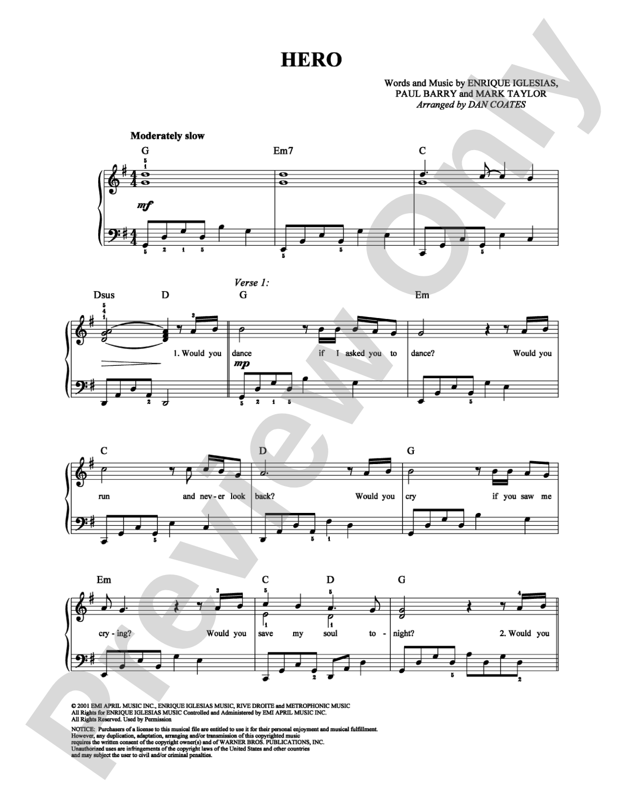 Hero: Easy Piano Digital Sheet Music