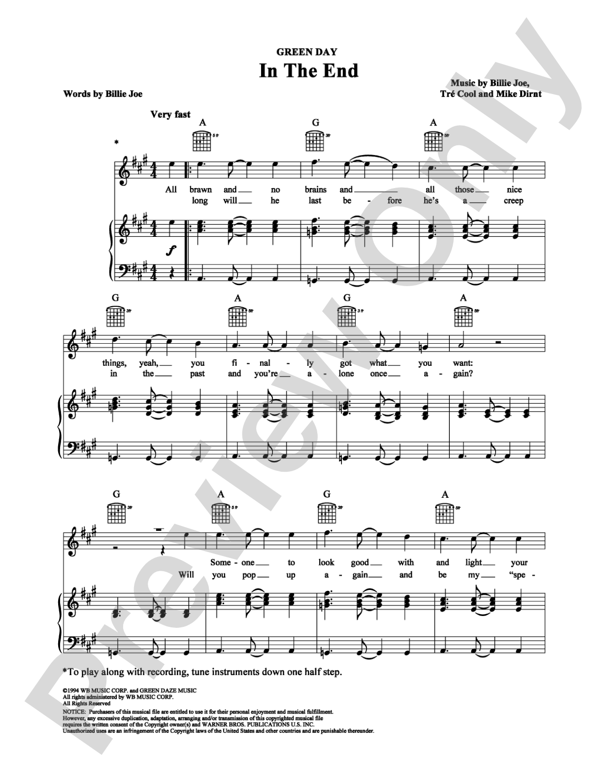 In The End: Piano/Vocal/Chords Digital Sheet Music