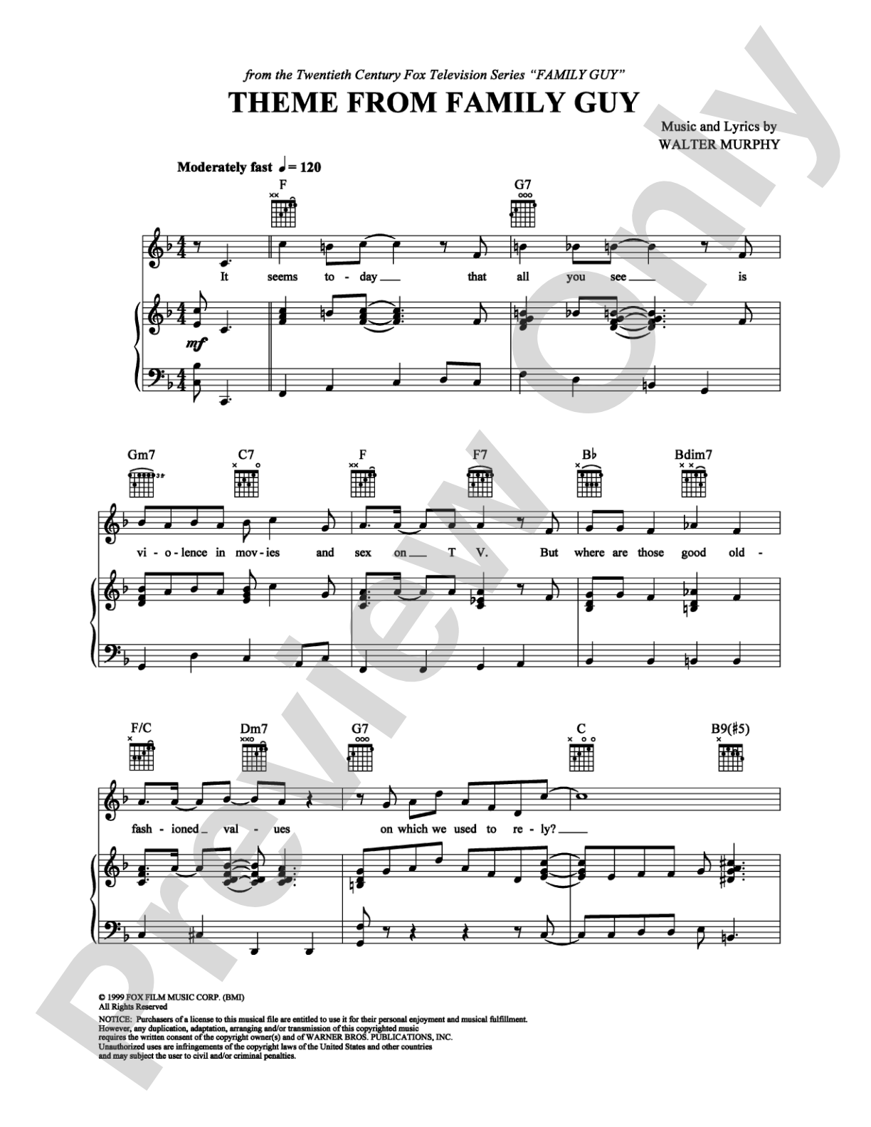 Theme From Family Guy: Piano/Vocal/Chords Digital Sheet Music