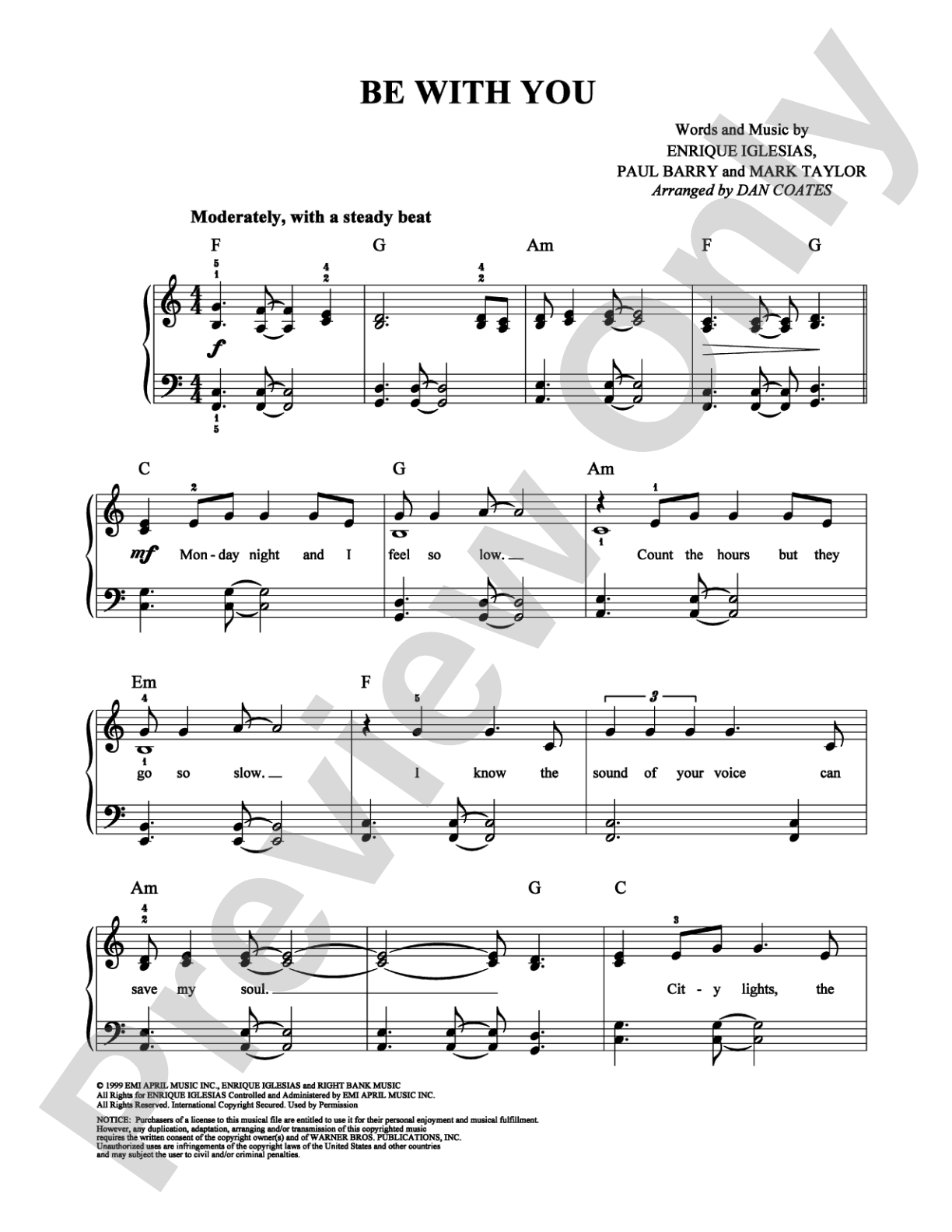 Be With You: Easy Piano Digital Sheet Music