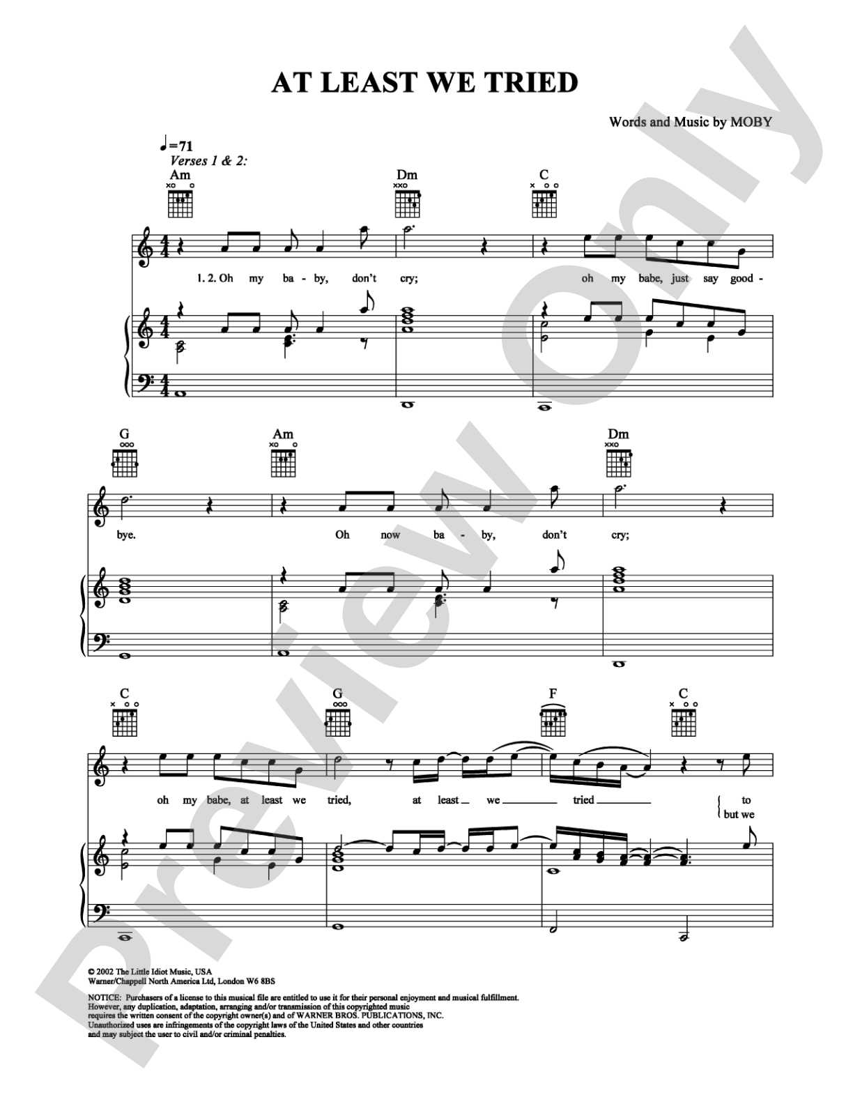 At Least We Tried: Piano/Vocal/Chords Digital Sheet Music