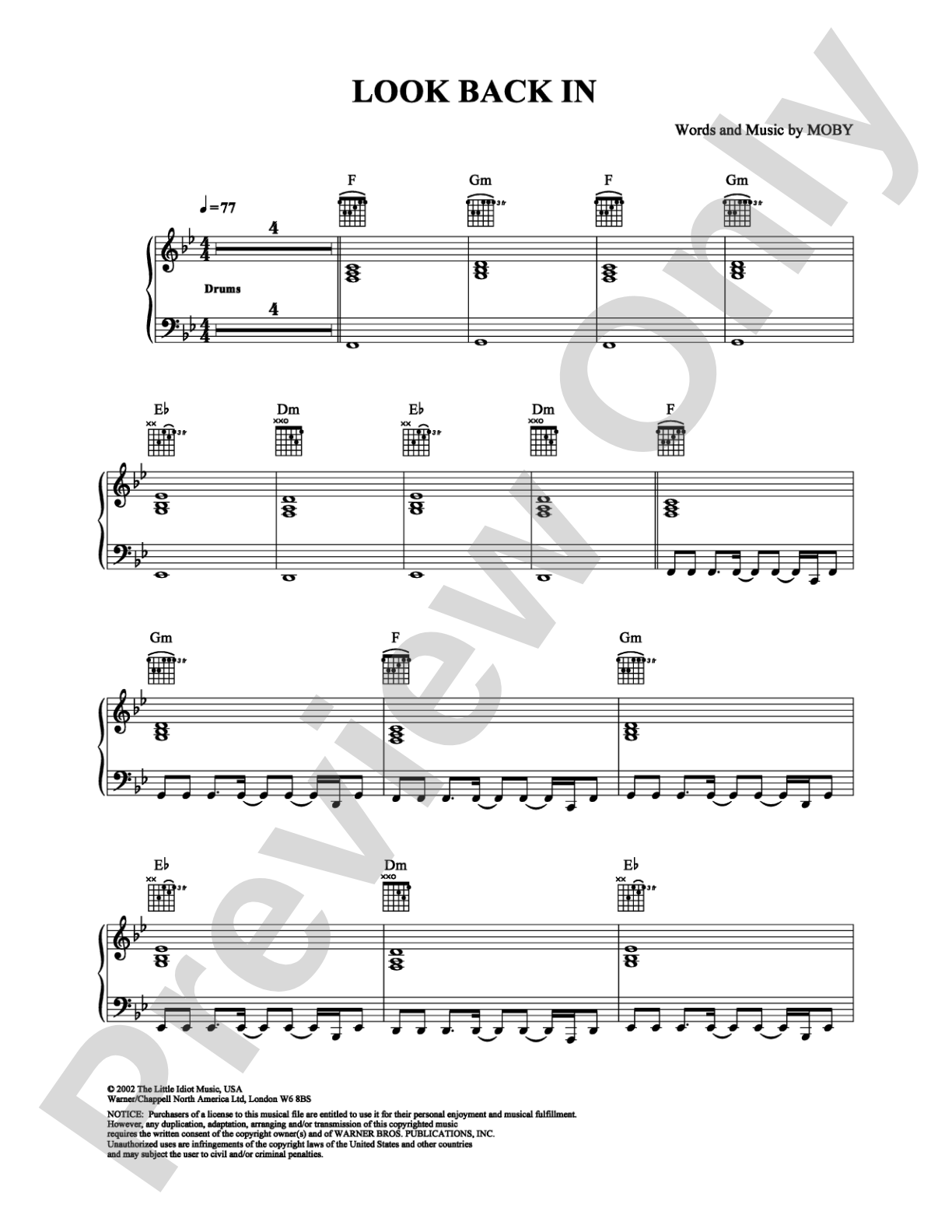 Look Back In: Piano Digital Sheet Music
