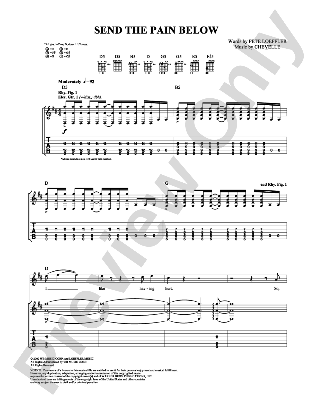 Send the Pain Below: Guitar TAB Digital Sheet Music