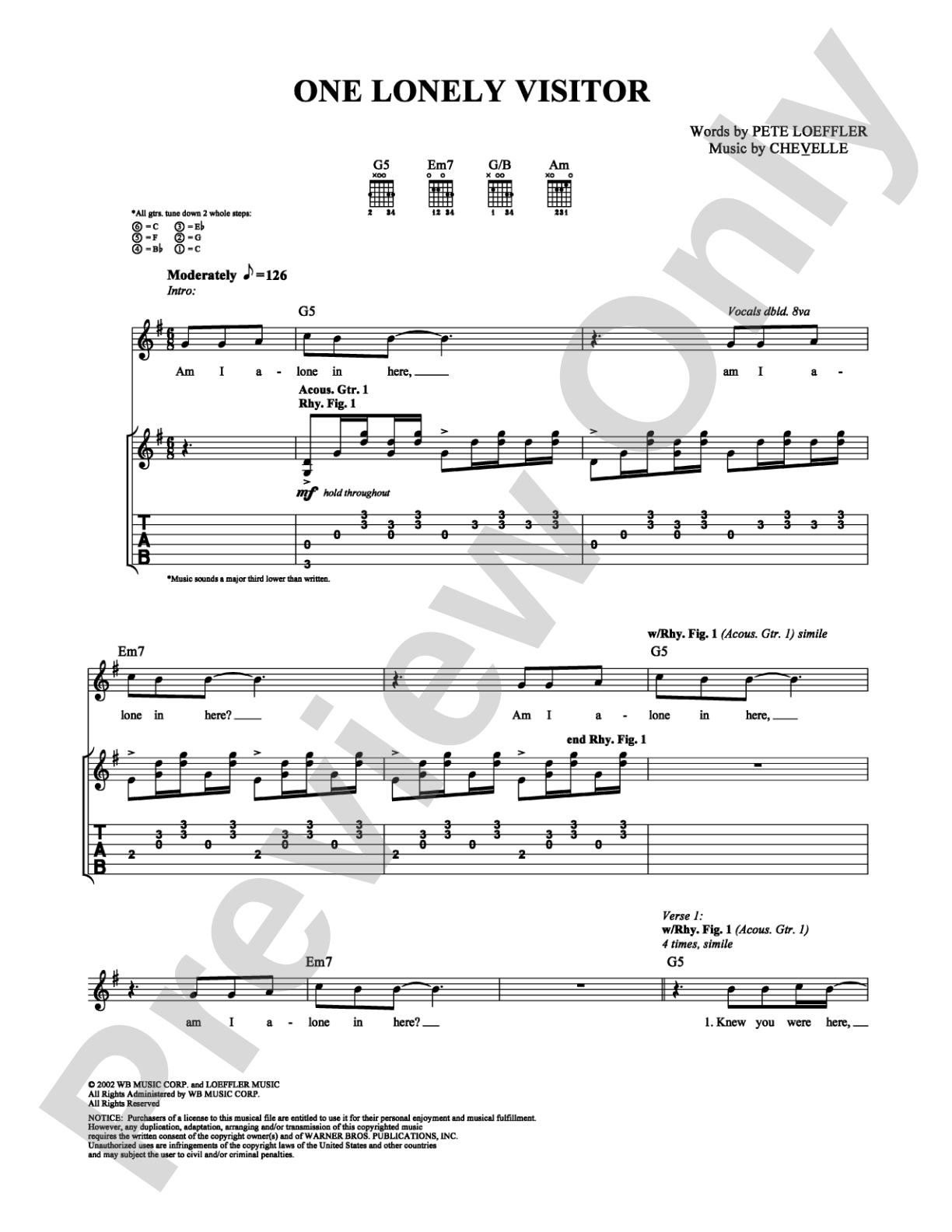 One Lonely Visitor: Guitar TAB Digital Sheet Music