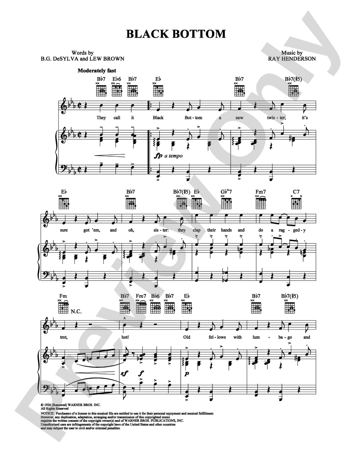 Black Bottom: Piano/Vocal/Chords Digital Sheet Music
