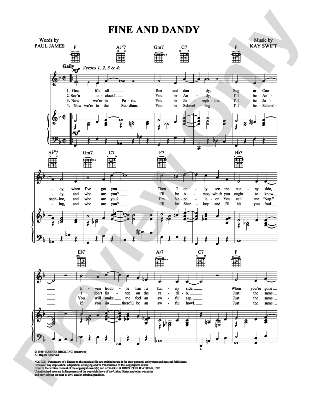 Fine and Dandy: Piano/Vocal/Chords Digital Sheet Music