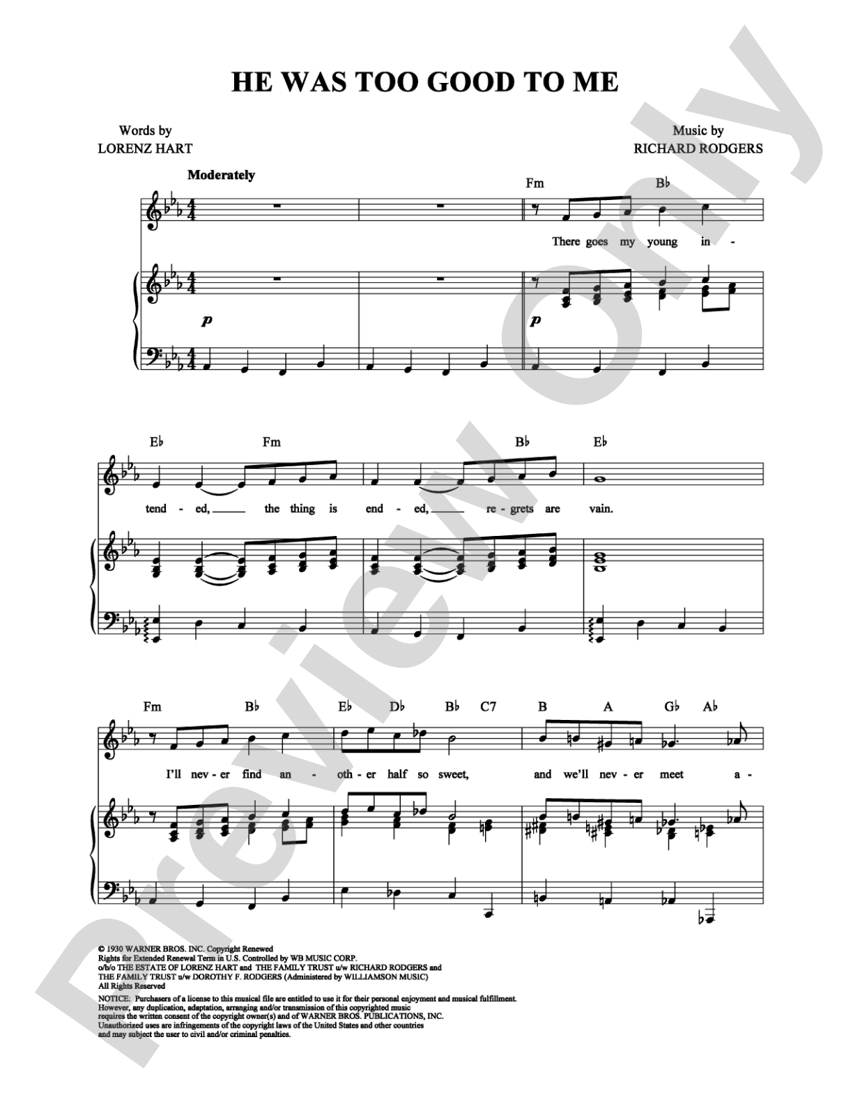 He Was Too Good to Me: Piano/Vocal/Chords Digital Sheet Music