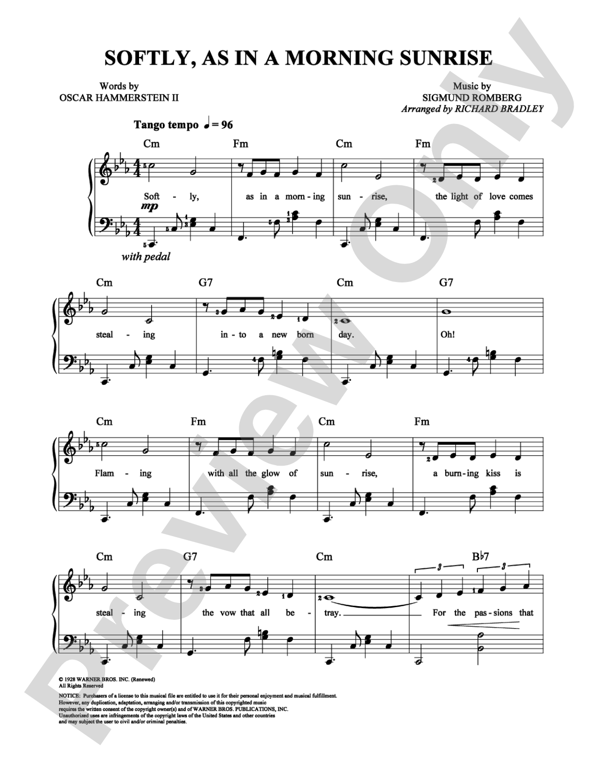 Softly, As in a Morning Sunrise: Easy Piano Digital Sheet Music