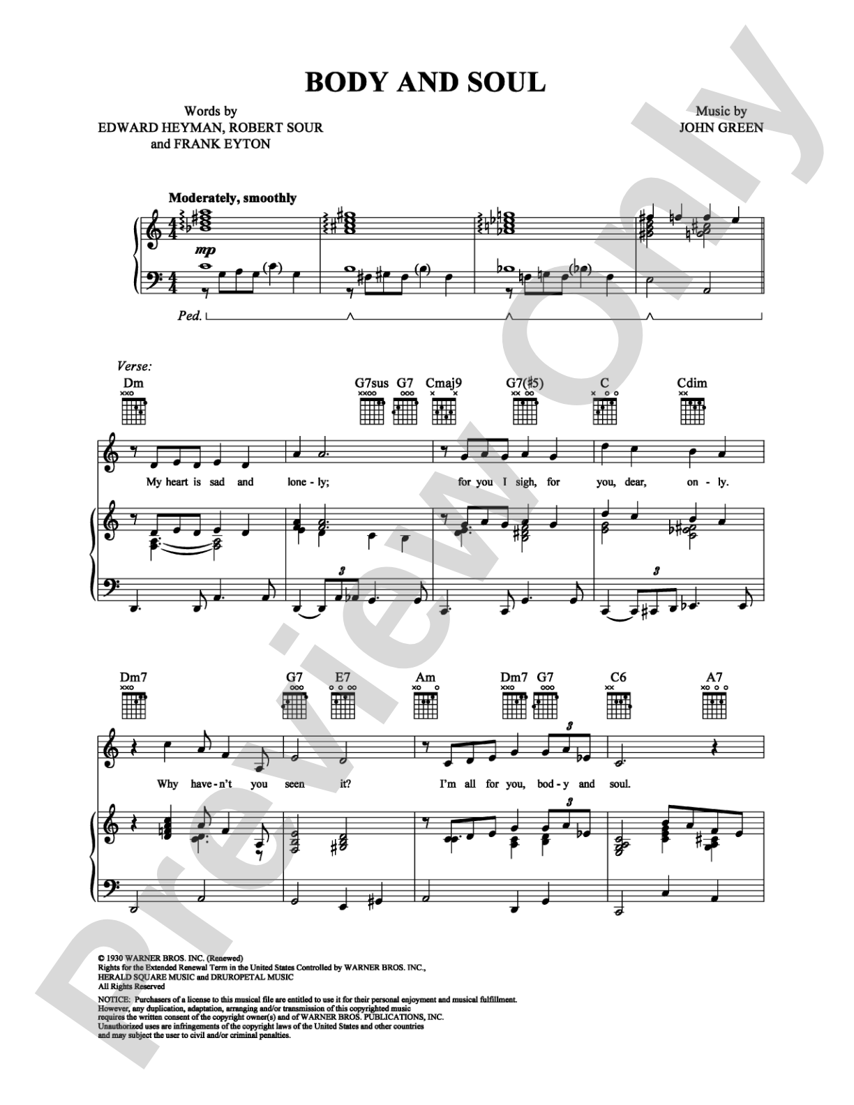 Body and Soul: Piano/Vocal/Chords Digital Sheet Music