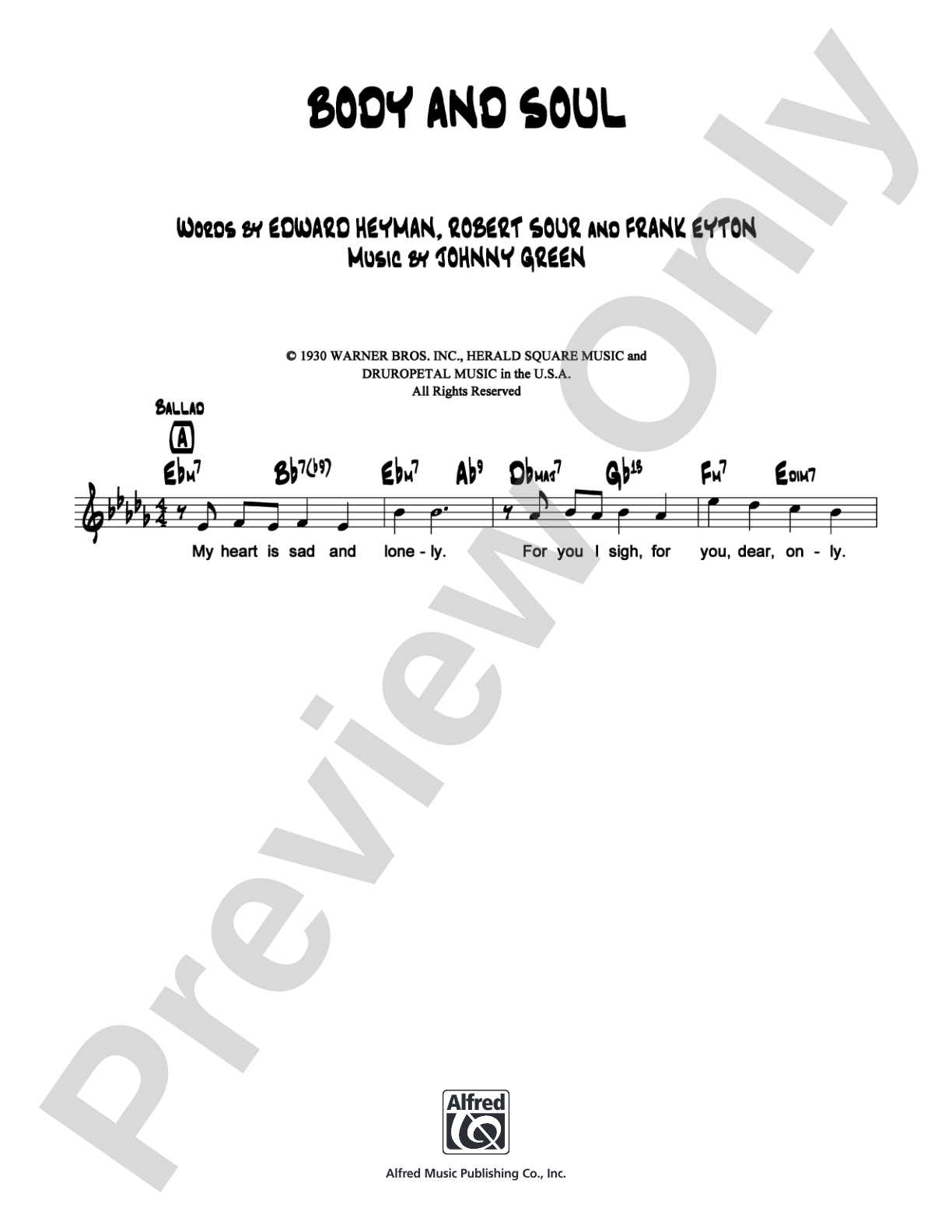 Body and Soul: Lead Sheet Digital Sheet Music