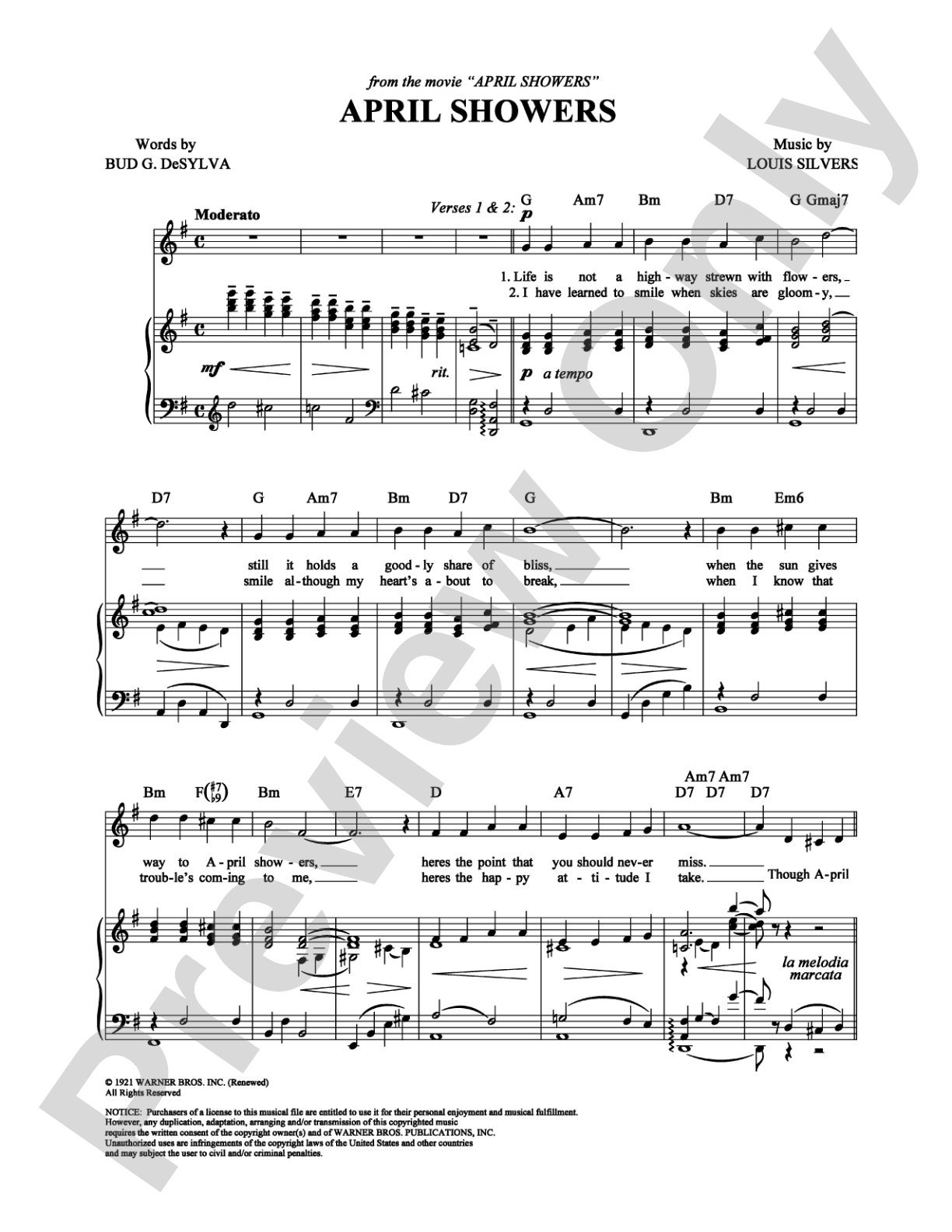 April Showers: Piano/Vocal/Chords Digital Sheet Music