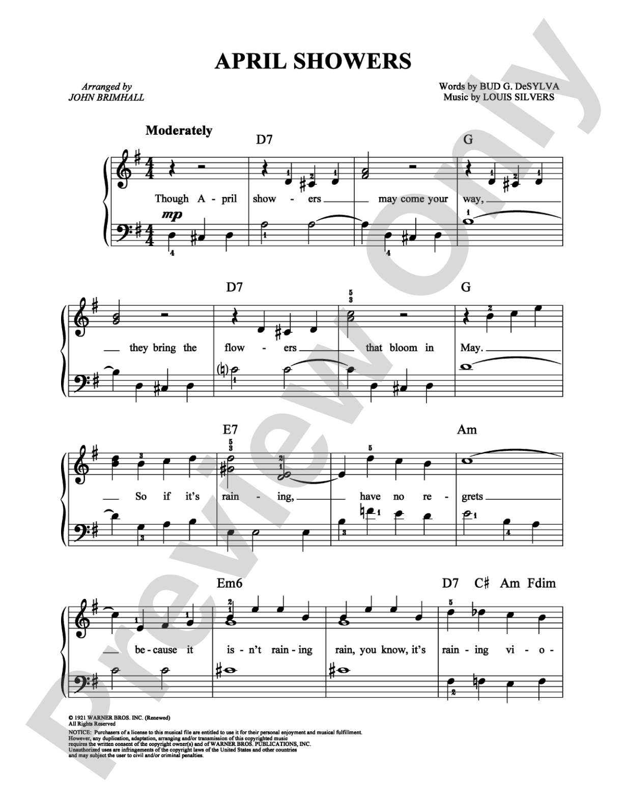 April Showers: Easy Piano Digital Sheet Music