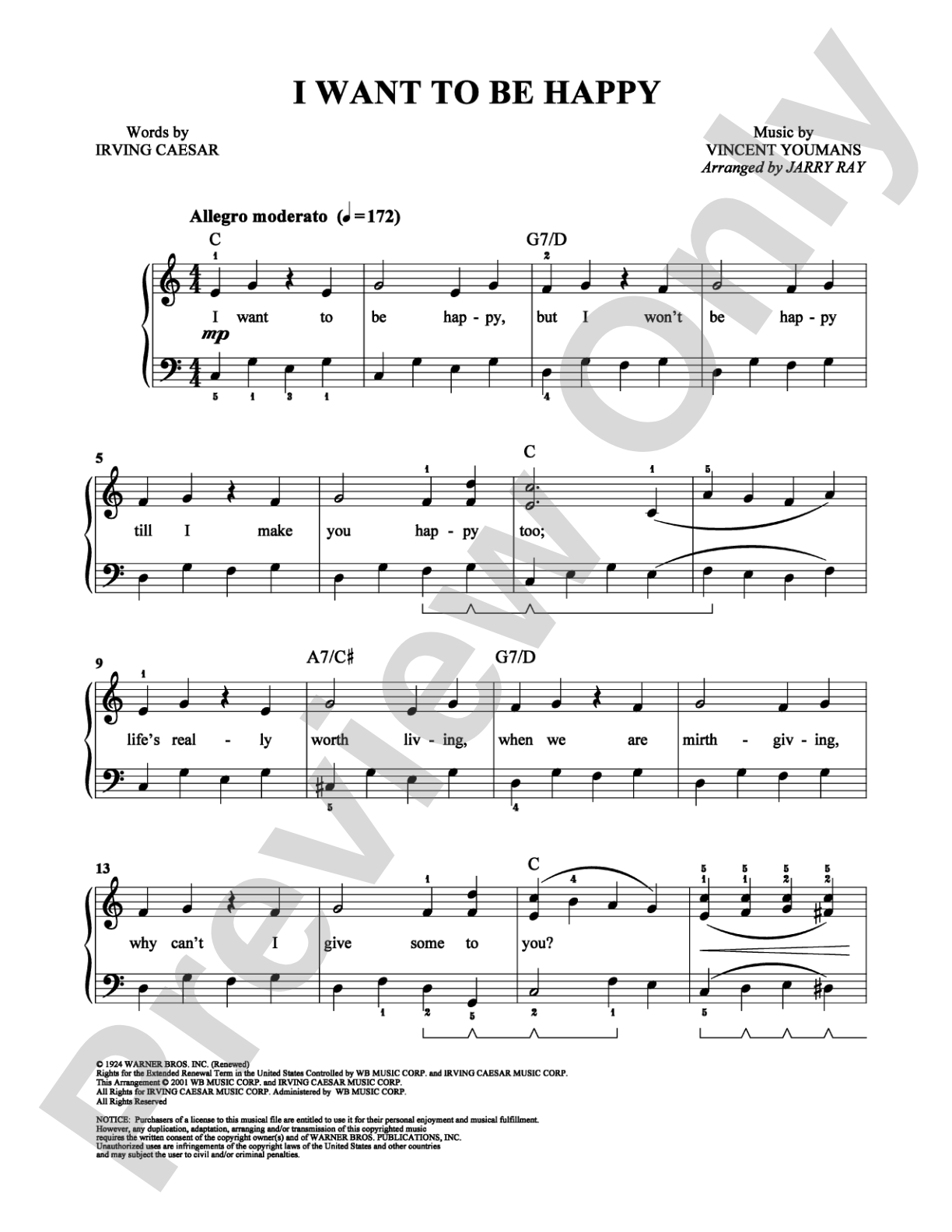 I Want to Be Happy: Easy Piano Digital Sheet Music
