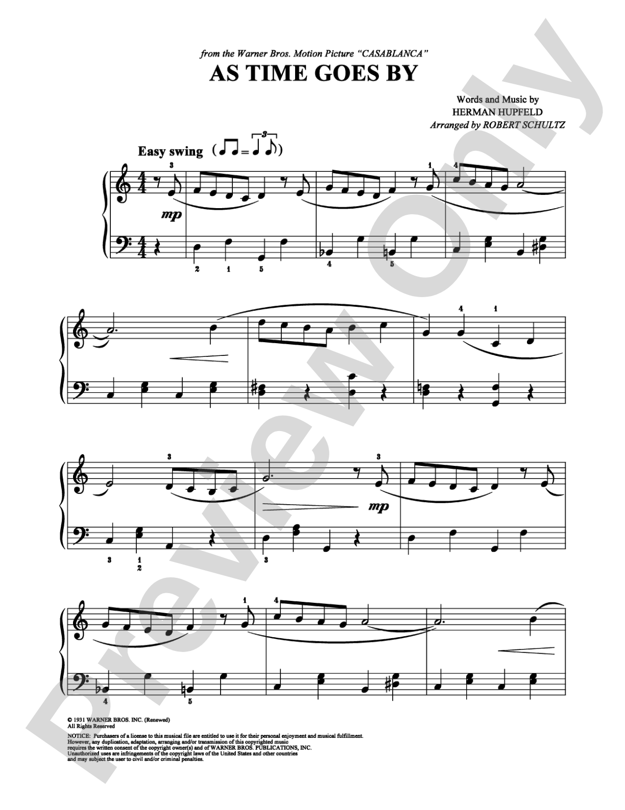 As Time Goes By: Easy Piano Digital Sheet Music