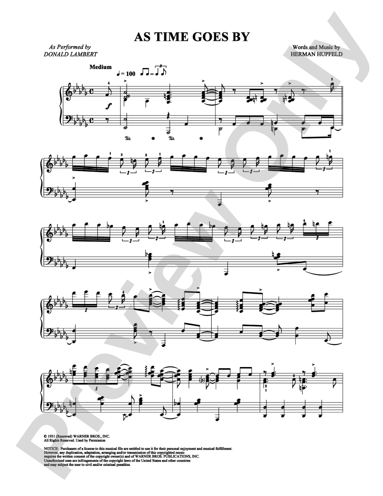 As Time Goes By: Piano Digital Sheet Music