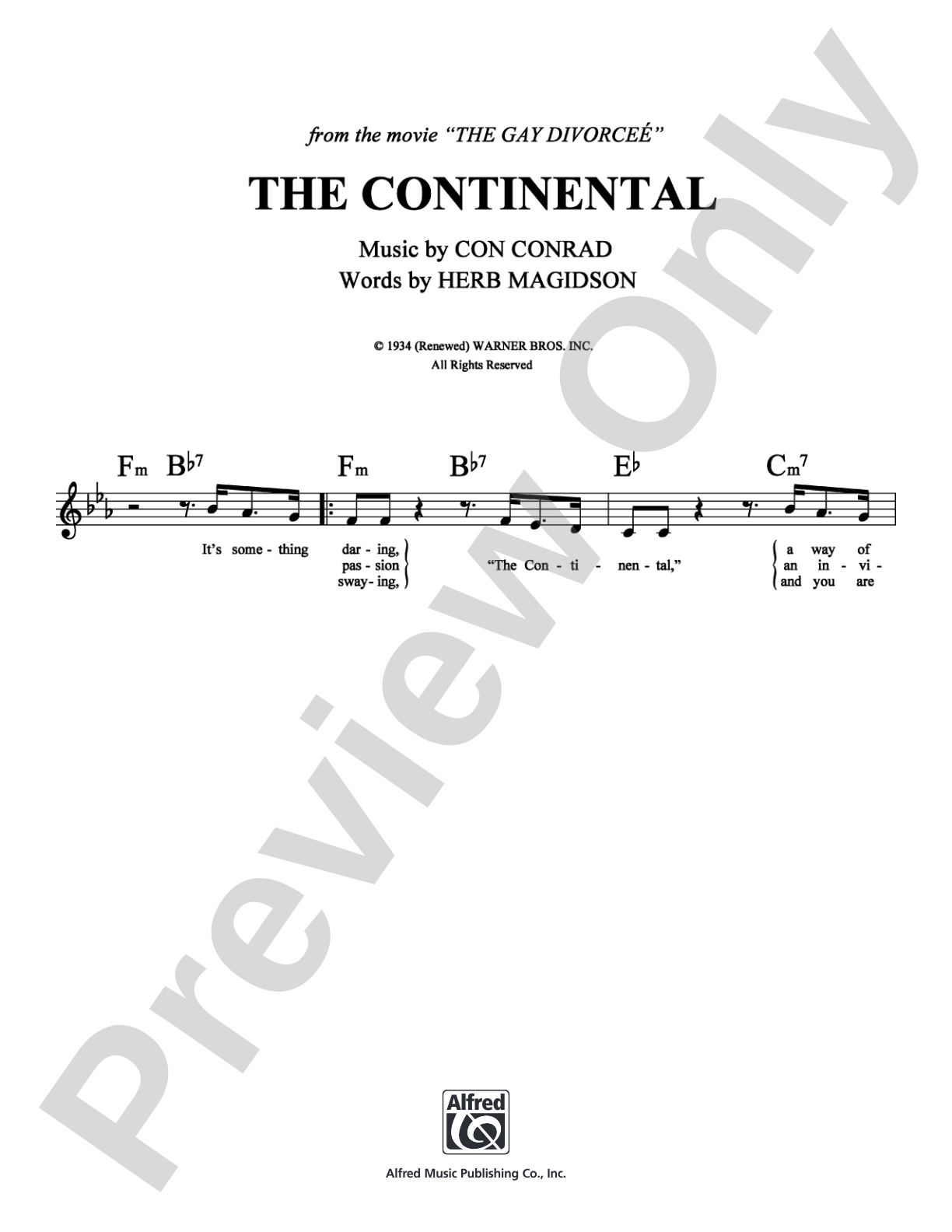 The Continental: Lead Sheet Digital Sheet Music