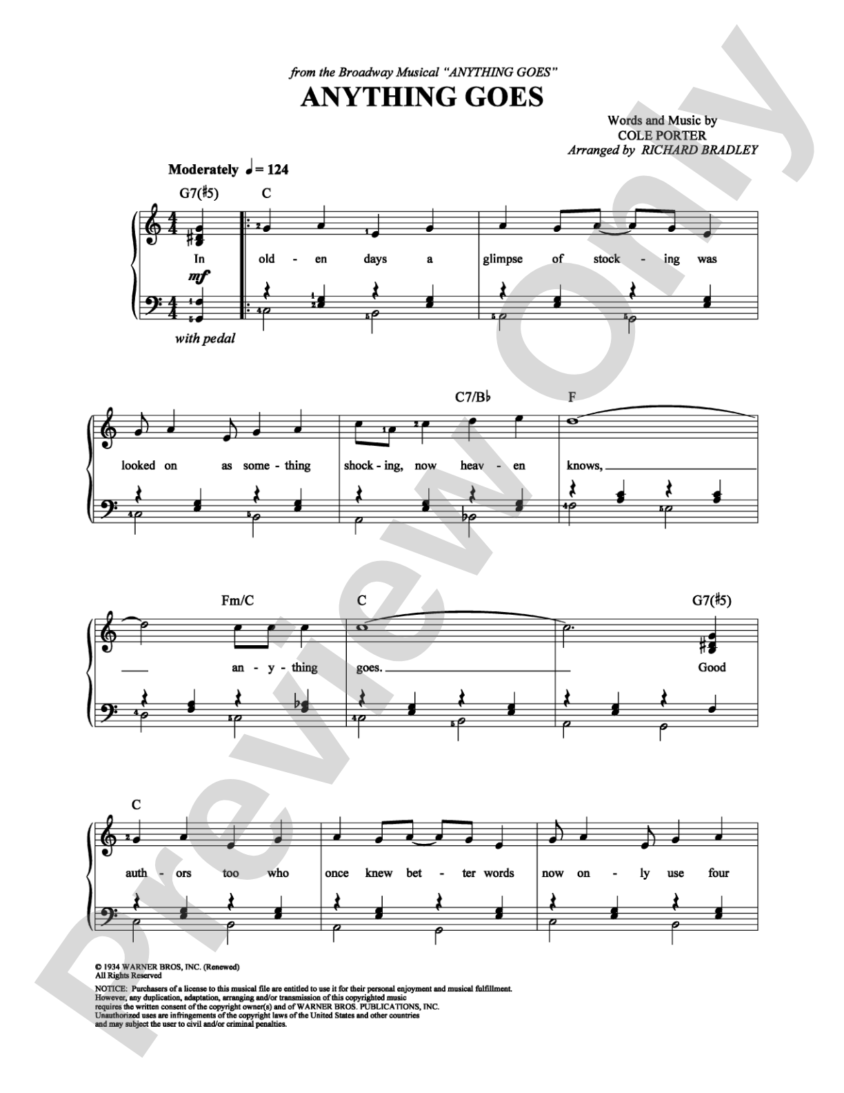 Anything Goes: Easy Piano Digital Sheet Music