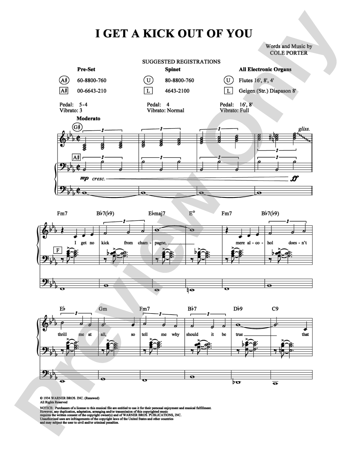 I Get a Kick Out of You: Organ Digital Sheet Music