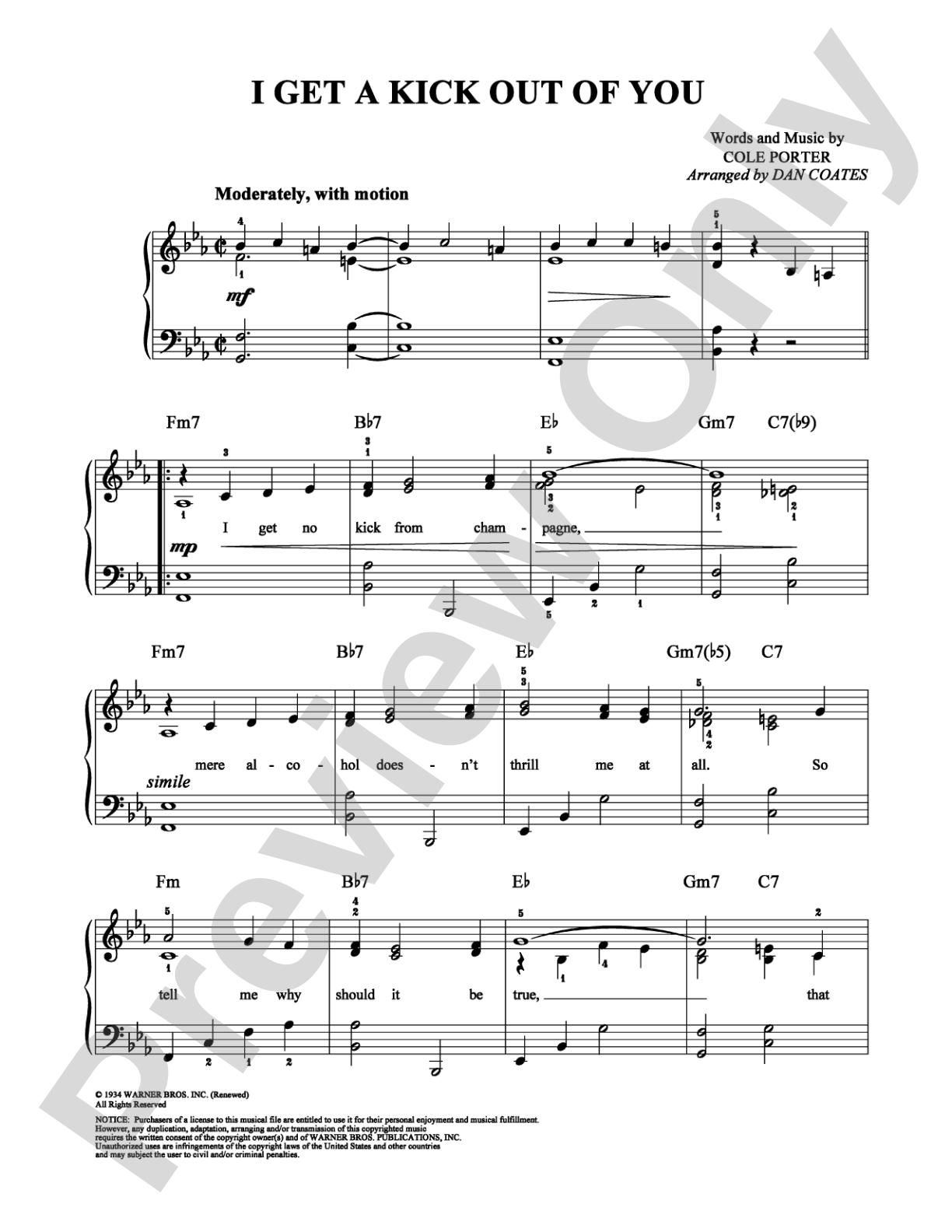 I Get a Kick Out of You: Easy Piano Digital Sheet Music