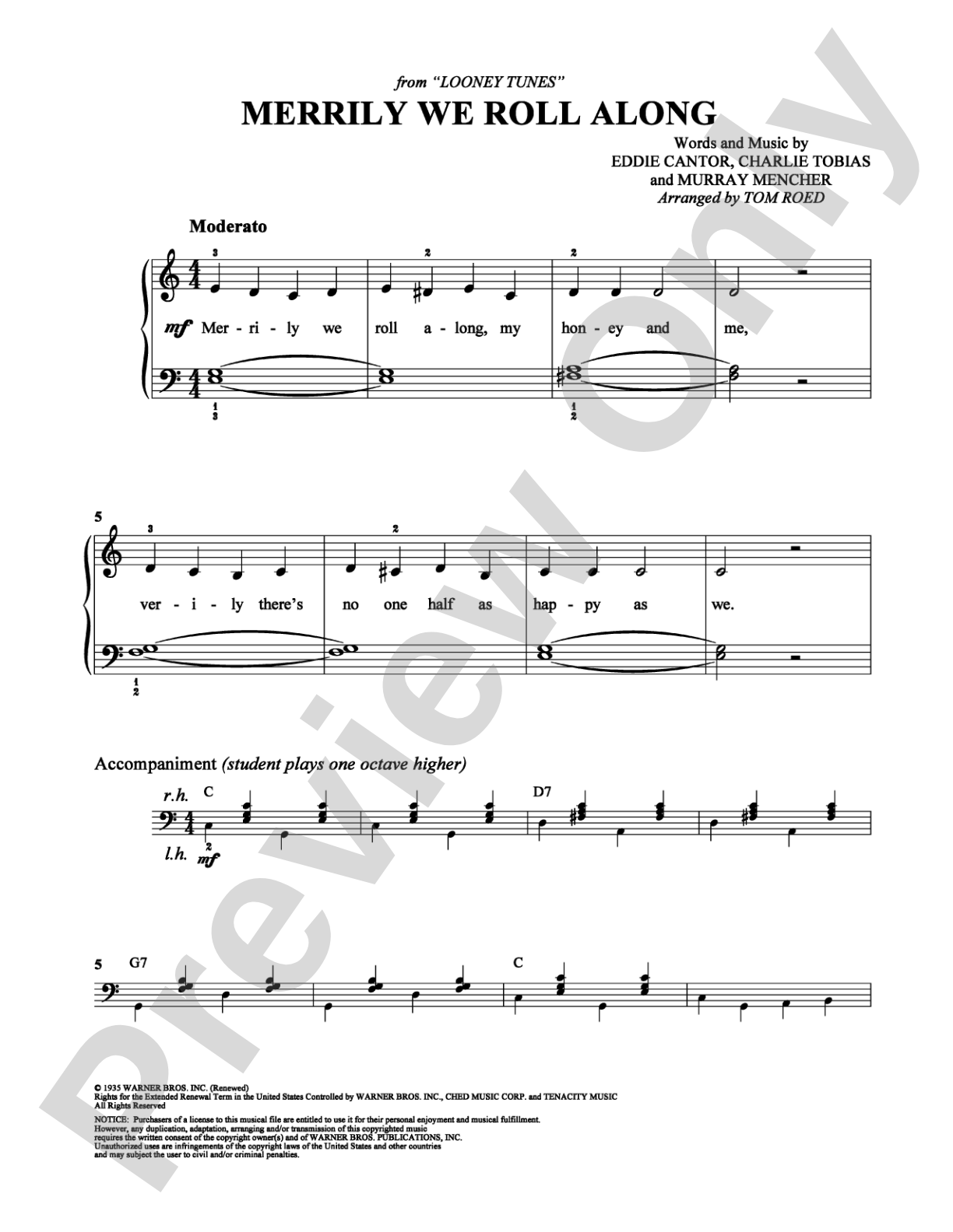 Merrily We Roll Along: Easy Piano Digital Sheet Music
