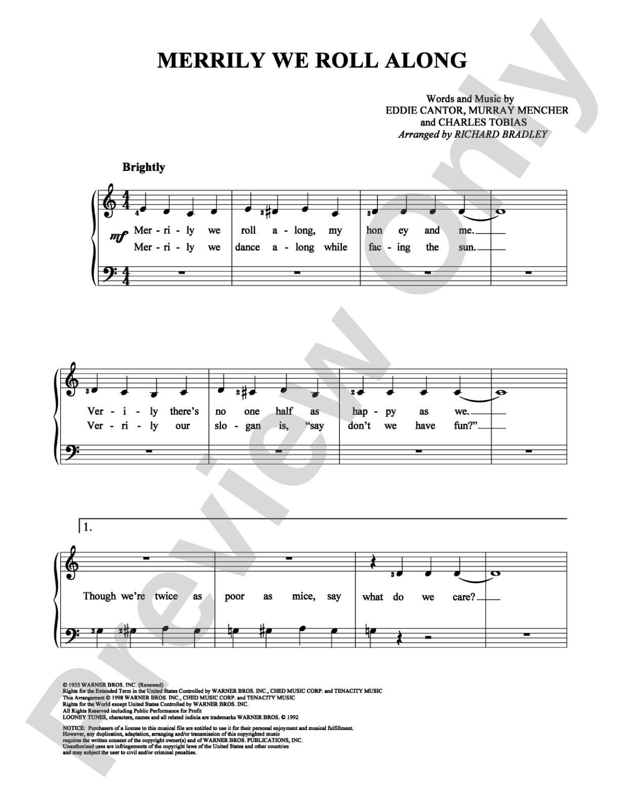 Merrily We Roll Along: Easy Piano Digital Sheet Music