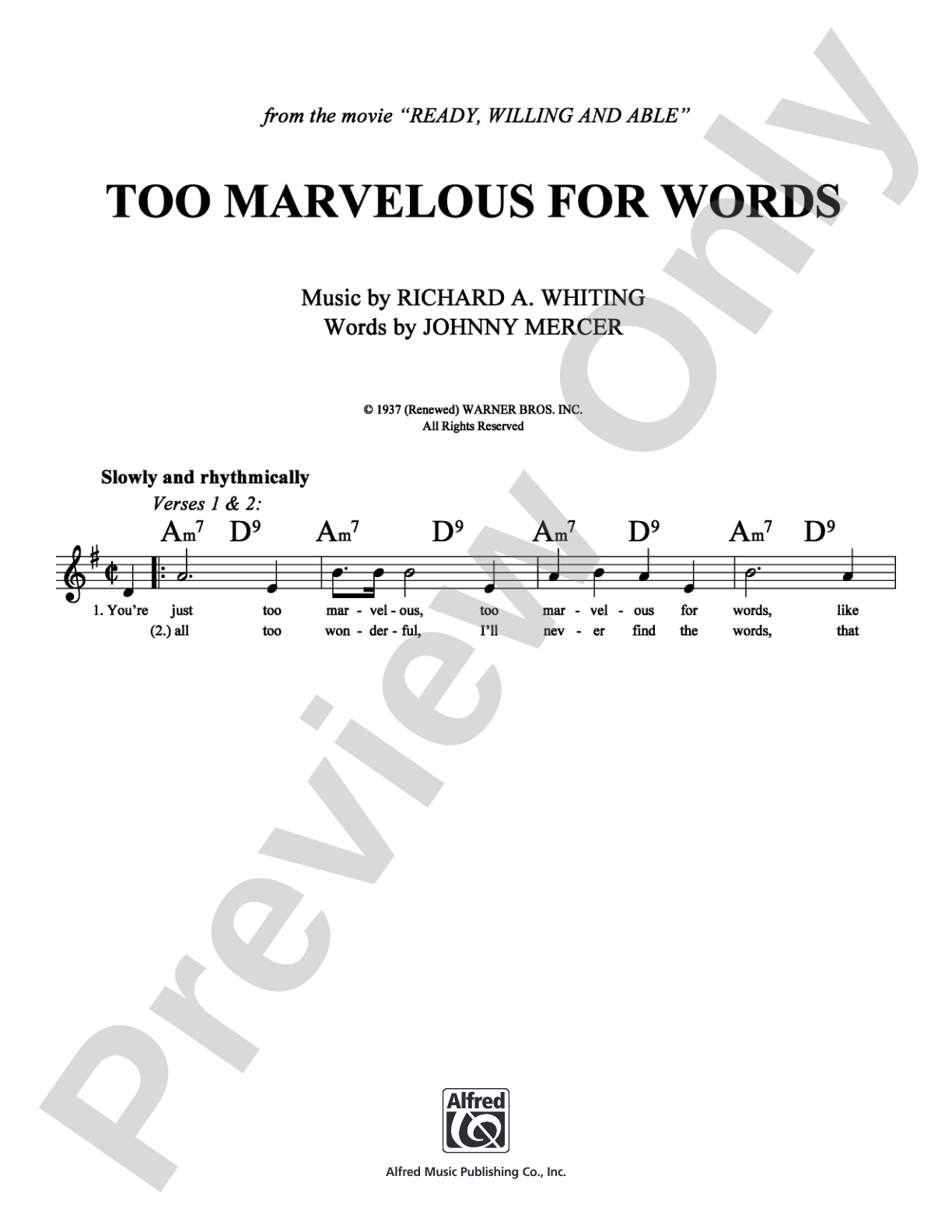 Too Marvelous For Words: Lead Sheet Digital Sheet Music