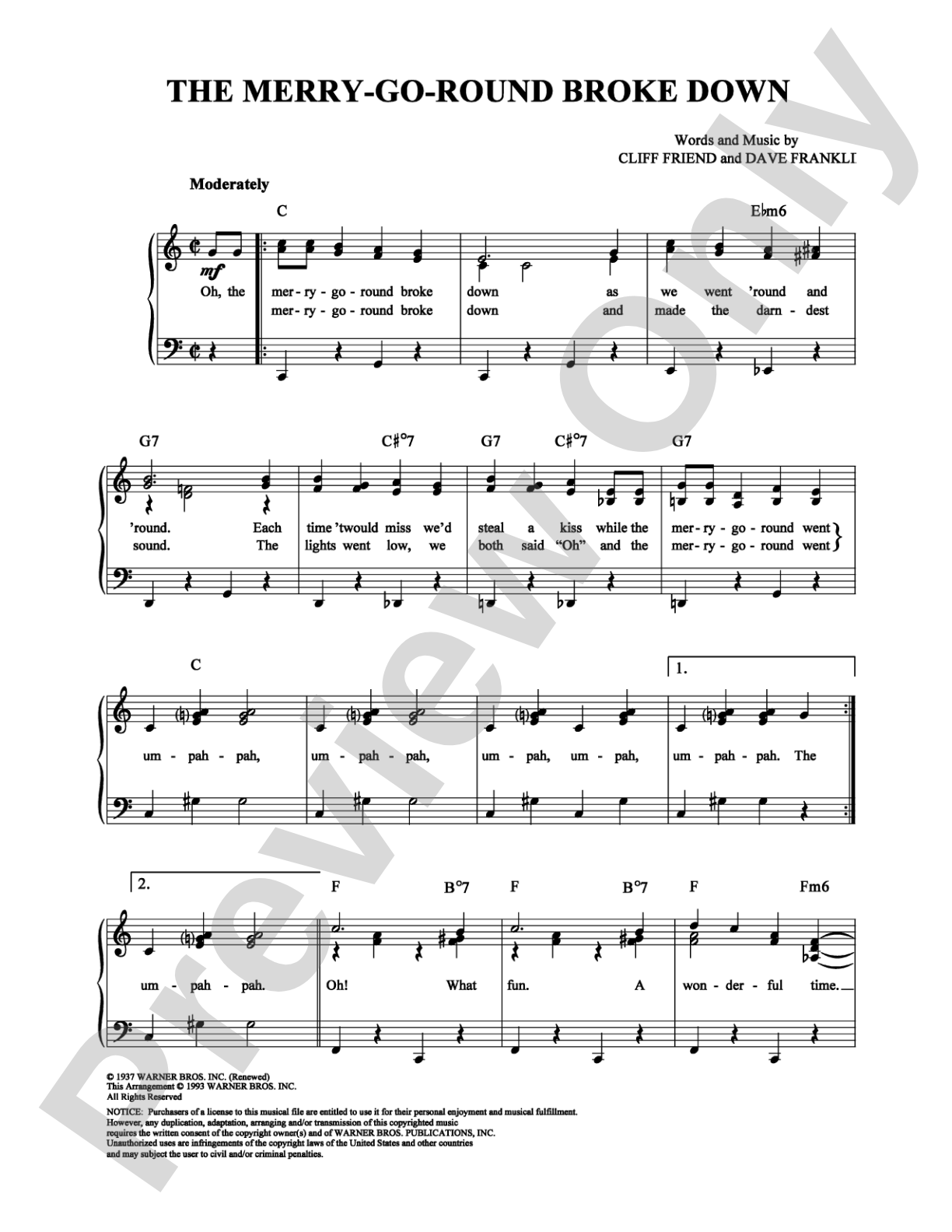 The Merry-Go-Round Broke Down: Piano/Vocal/Chords Digital Sheet Music