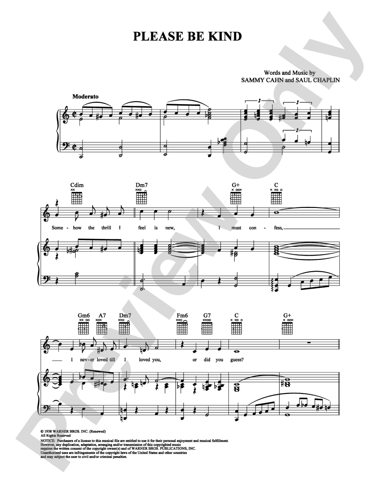 Please Be Kind: Piano/Vocal/Chords Digital Sheet Music
