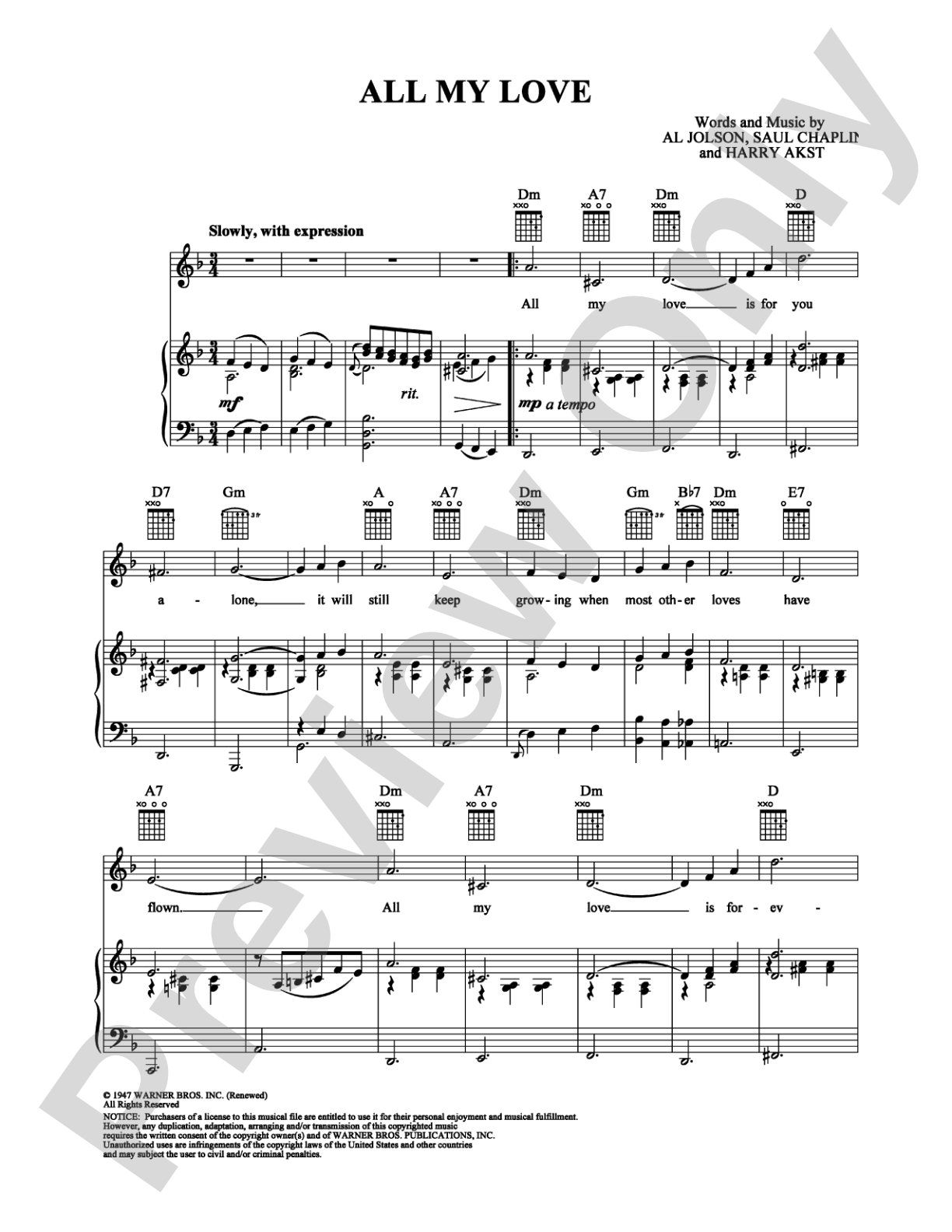 All My Love: Piano/Vocal/Chords Digital Sheet Music