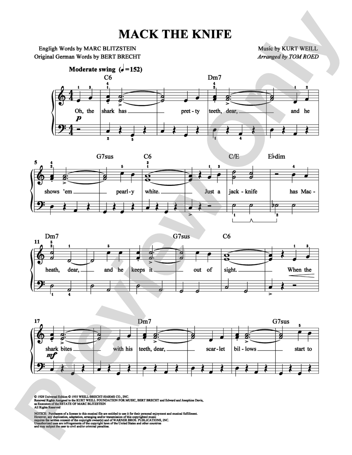 Mack the Knife: Easy Piano Digital Sheet Music