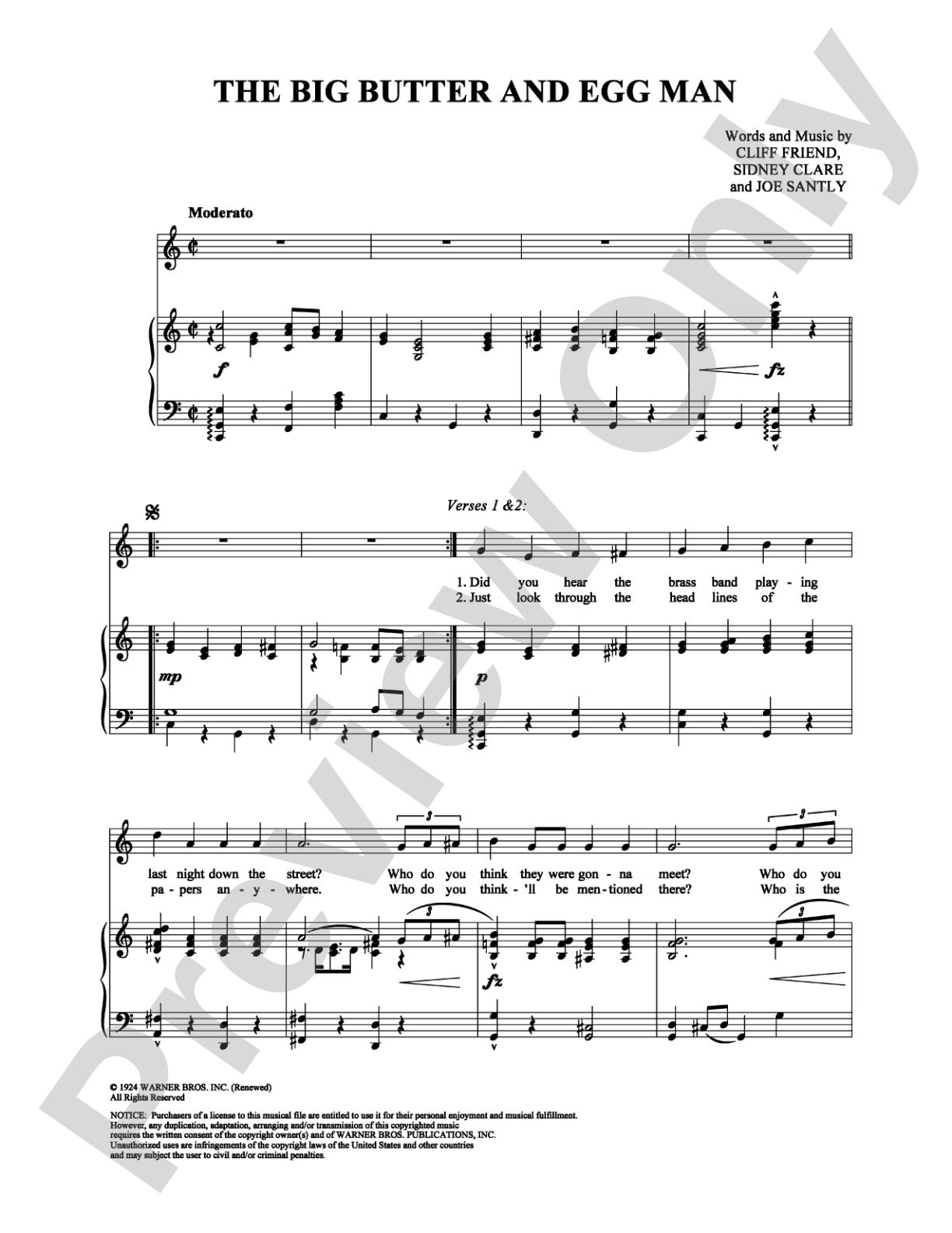 The Big Butter and Egg Man: Piano/Vocal/Chords Digital Sheet Music