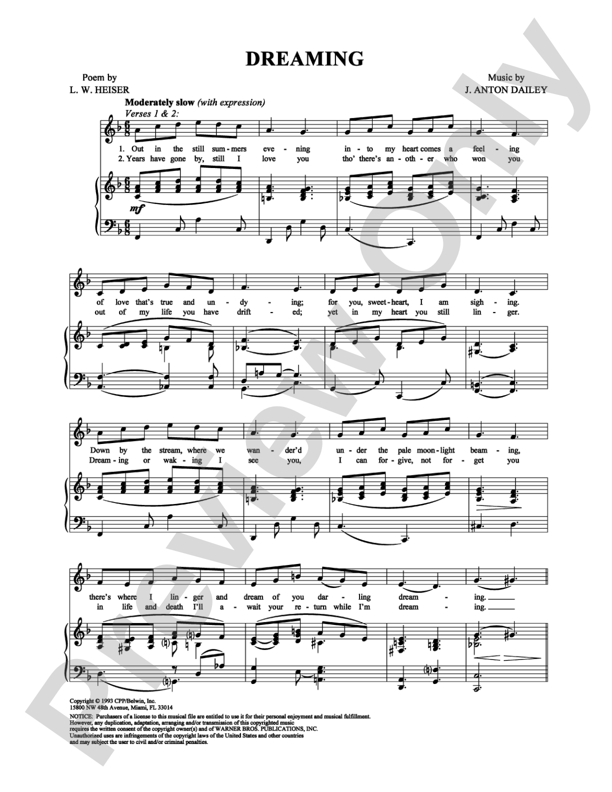 Dreaming: Piano/Vocal/Chords Digital Sheet Music